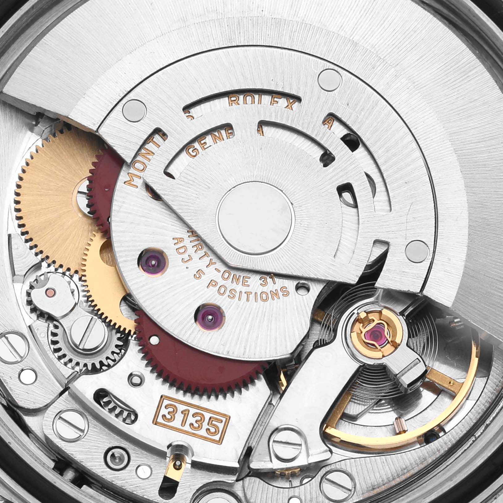 The image shows a close-up of the Rolex Datejust 16233 Men's Steel and Gold (two tone) Champagne Dial 16233 Men's Steel and Gold (two tone) Champagne Dial watch movement, focusing on its intricate internal gears and components.