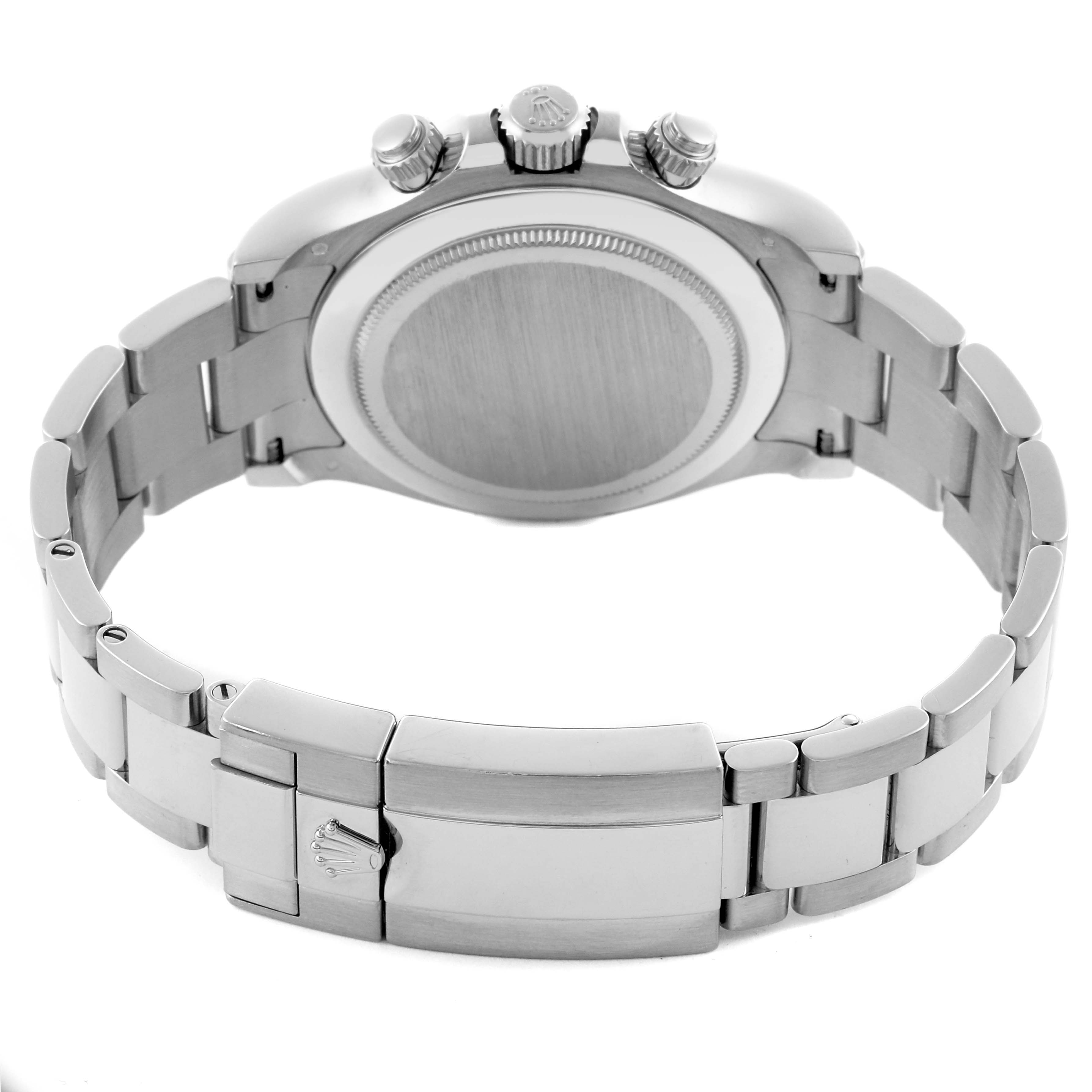 The image shows the back case and bracelet of a Rolex Daytona 116509 Men's White Gold Blue Dial 116509 Men's White Gold Blue Dial watch from a rear angle.