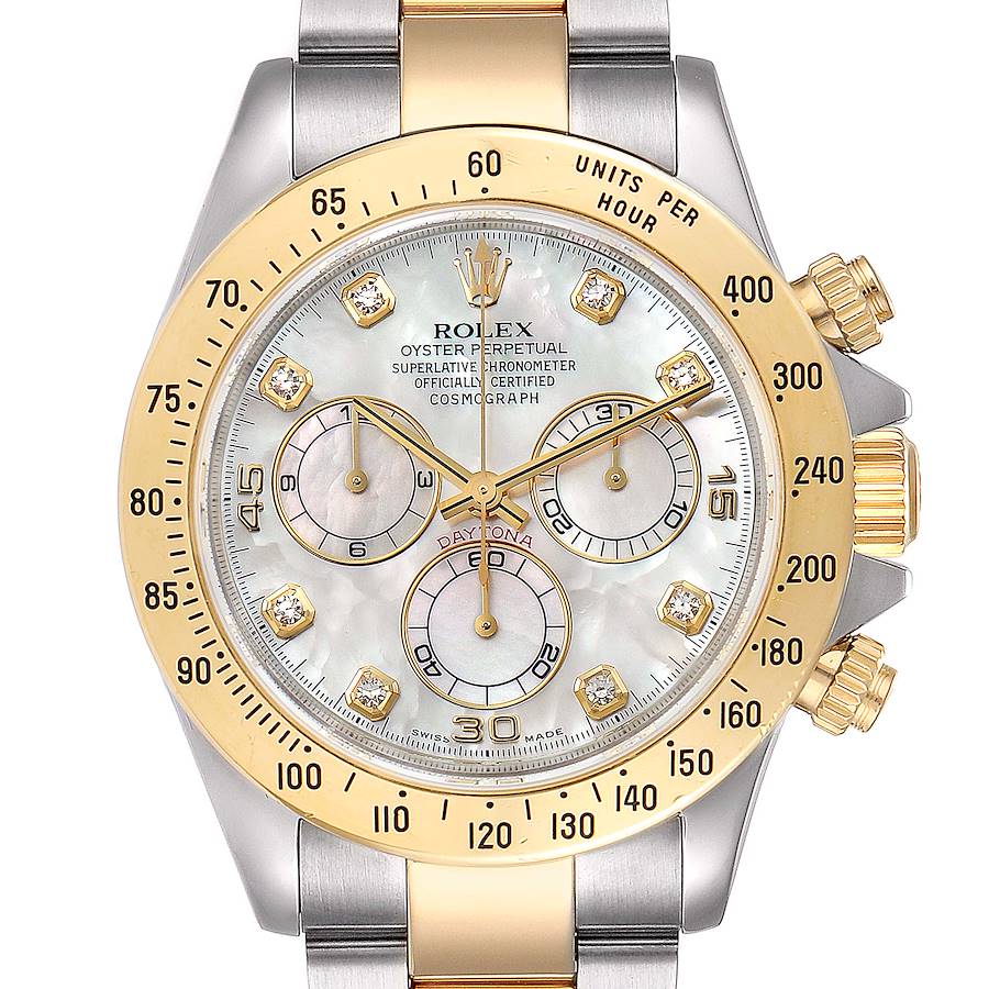 Rolex Daytona Yellow Gold Steel MOP Diamond Watch 116523 Box SwissWatchExpo
