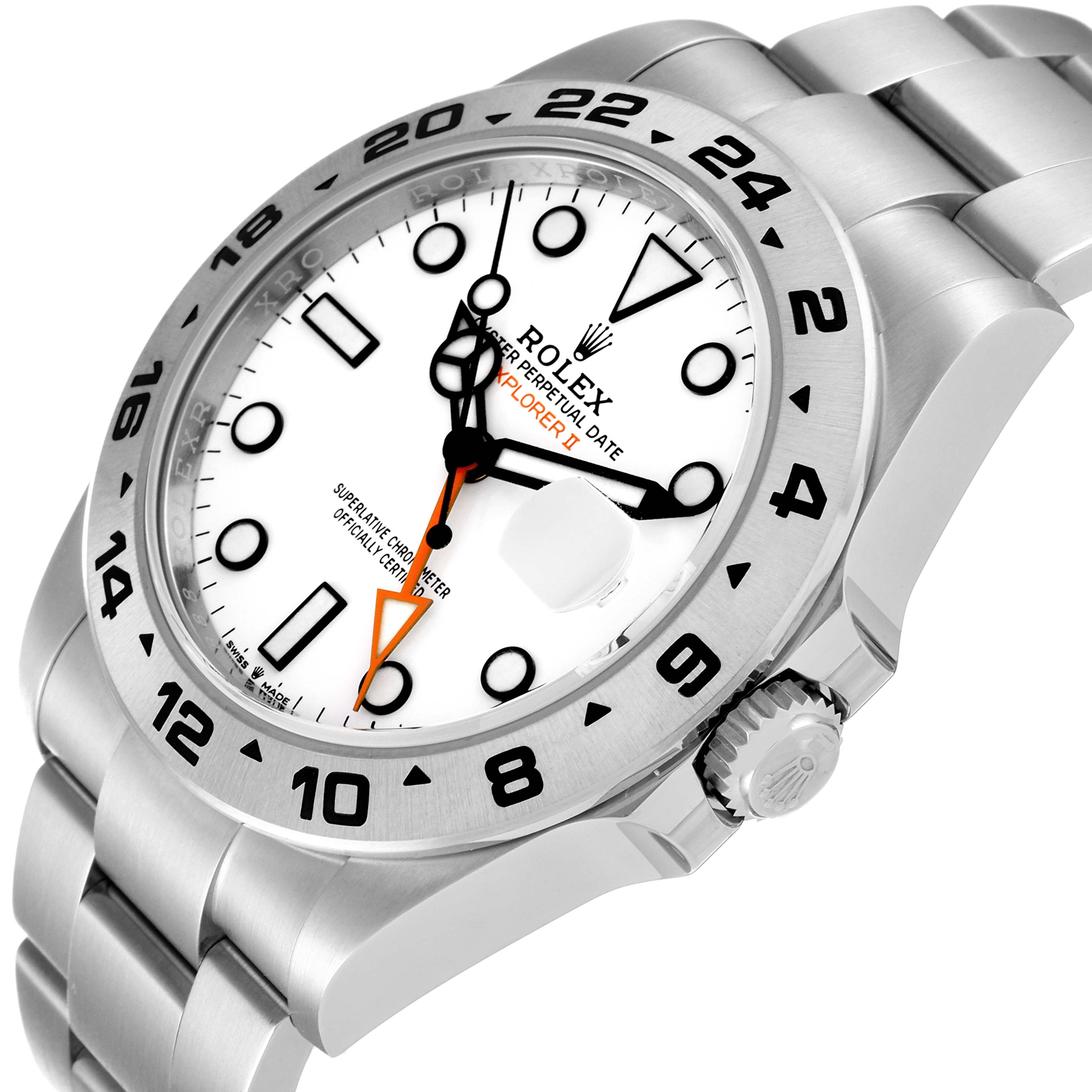 This image shows a Rolex Explorer 226570 Men
s Stainless Steel White Dial 226570 Men
s Stainless Steel White Dial watch at a slight angle, detailing its face, bezel, crown, and part of the bracelet.