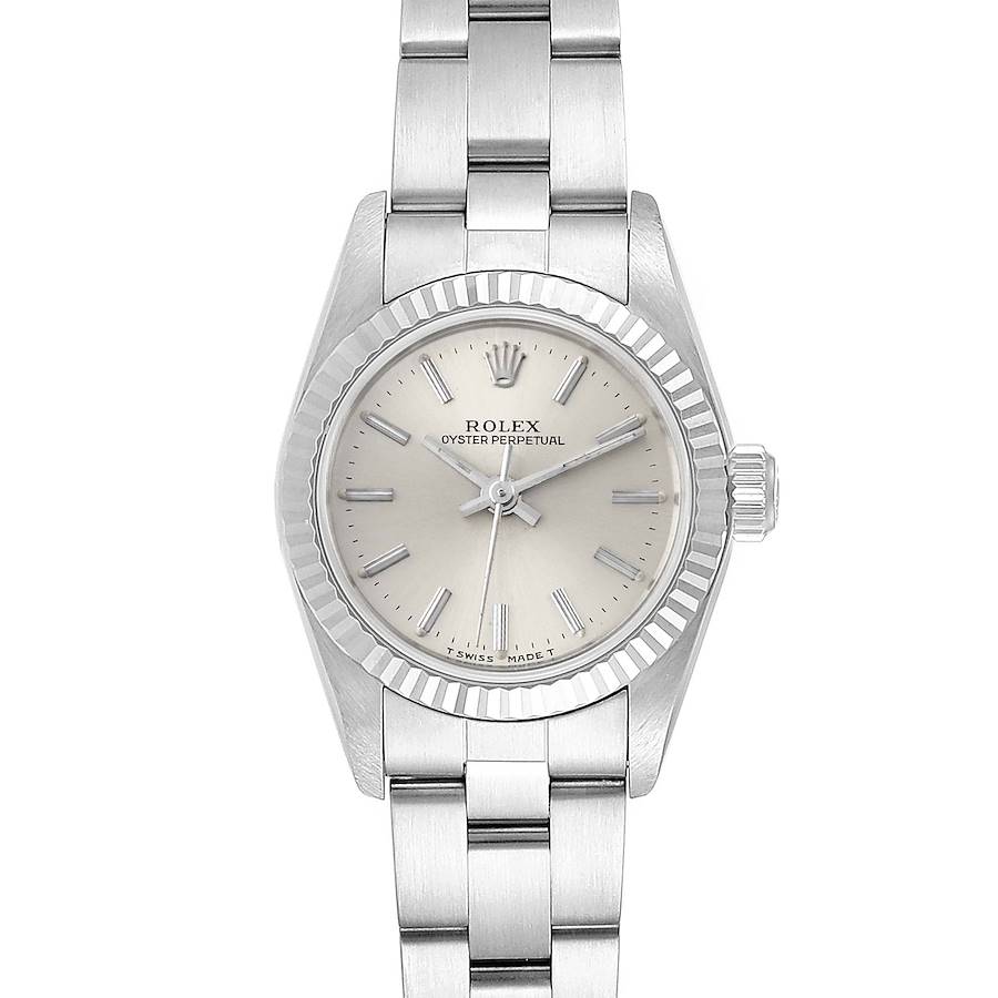 Rolex Non-Date Steel 18k White Gold Silver Dial Ladies Watch 67194 SwissWatchExpo