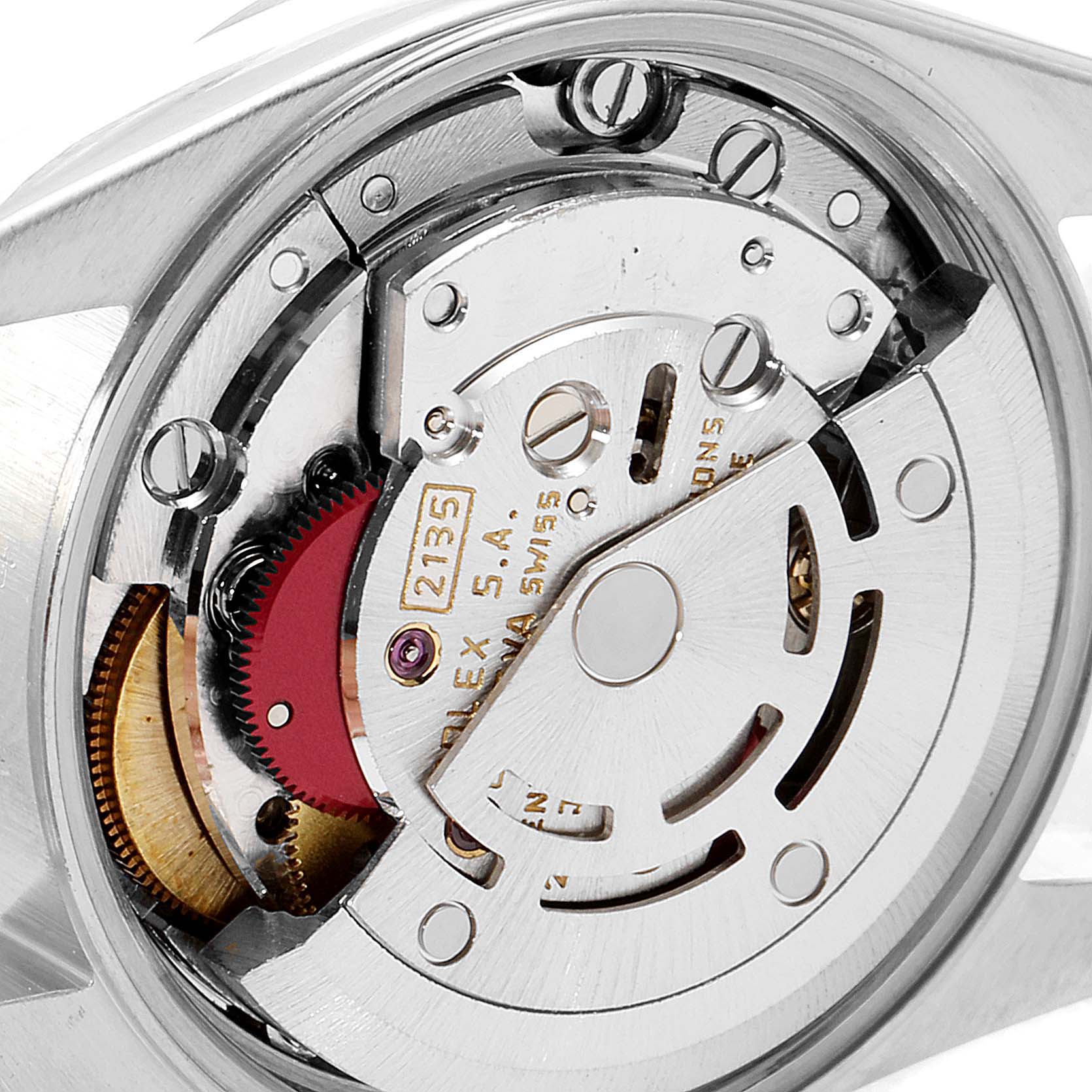 This image shows the inner mechanical movement of a Rolex Oyster Perpetual 67194 Women's Stainless Steel Silver Dial 67194 Women's Stainless Steel Silver Dial watch from a close-up, back angle.