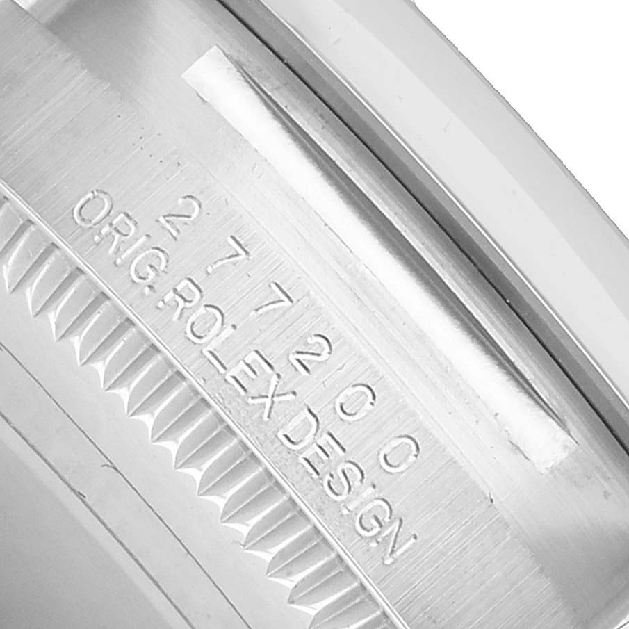 The image shows a close-up of the case side of a Rolex Mid-Size 277200 Women's Stainless Steel Green Dial model, highlighting the engraved model number.