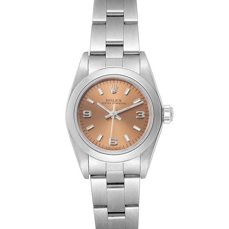 Rolex Oyster Perpetual Nondate Ladies Steel Salmon Dial Watch 67180 Box SwissWatchExpo