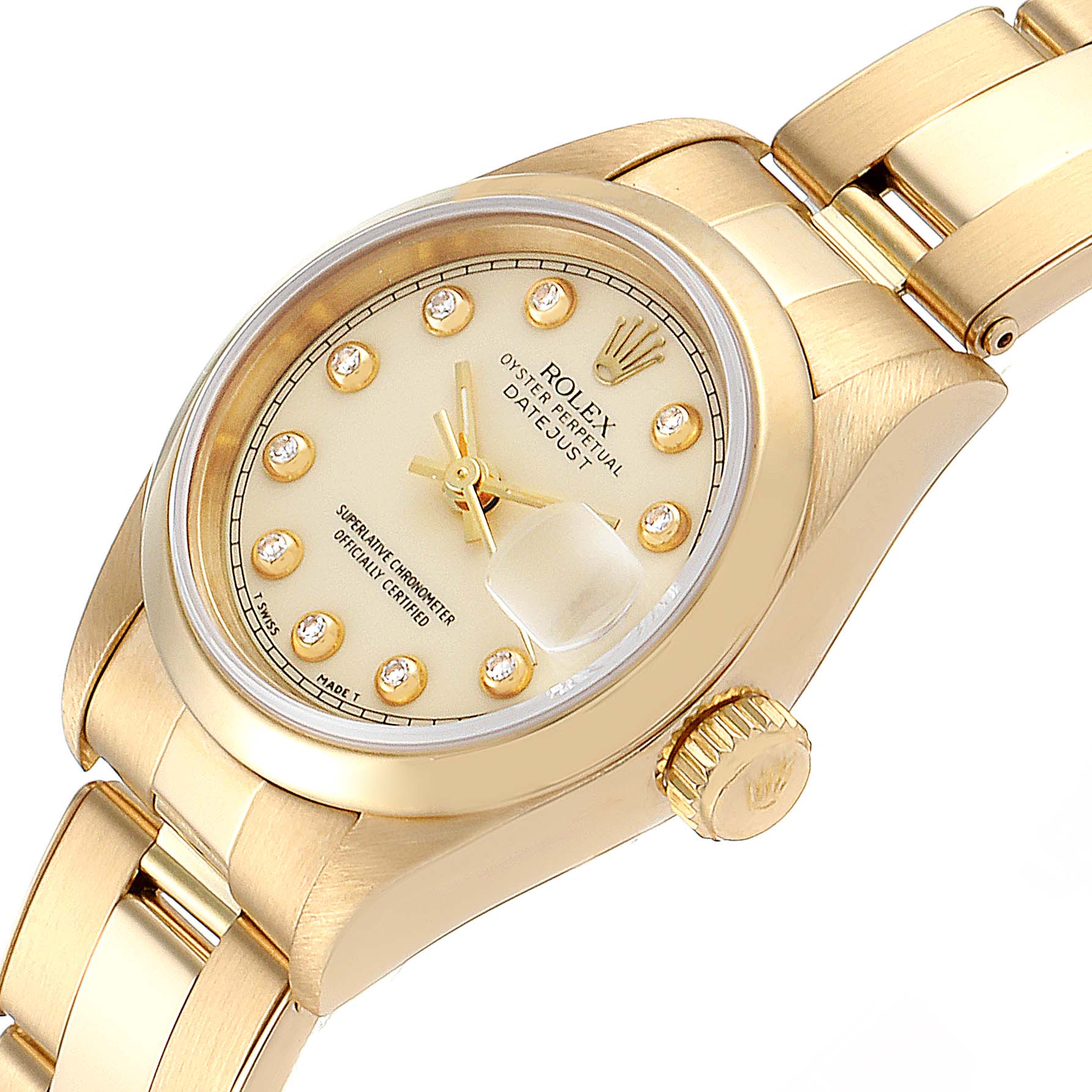 ladies 18k gold rolex datejust president diamond watch