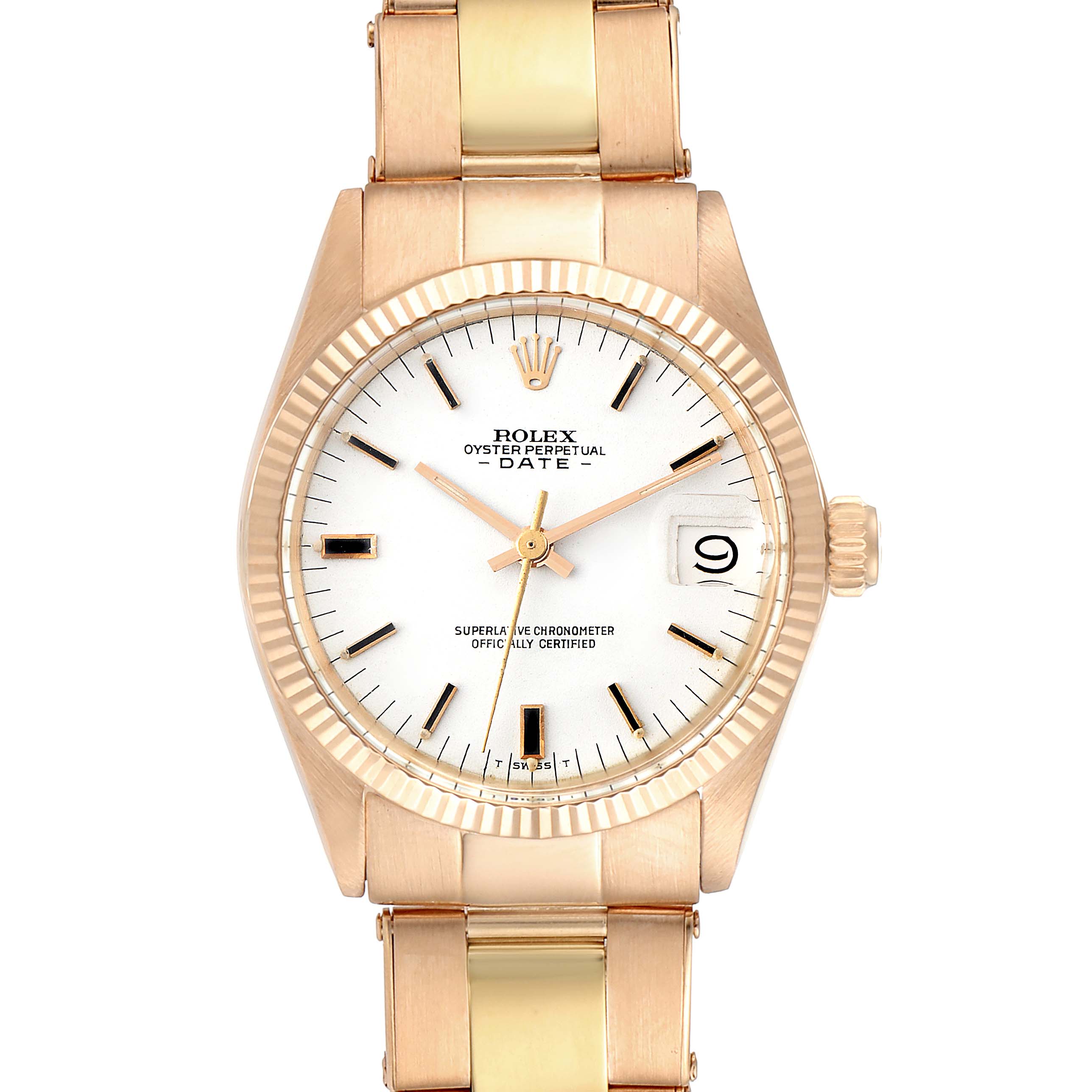 The image shows a frontal view of the Rolex President 6827 Women's Rose Gold White Dial 6827 Women's Rose Gold White Dial model watch, displaying the dial, bezel, and part of the bracelet.