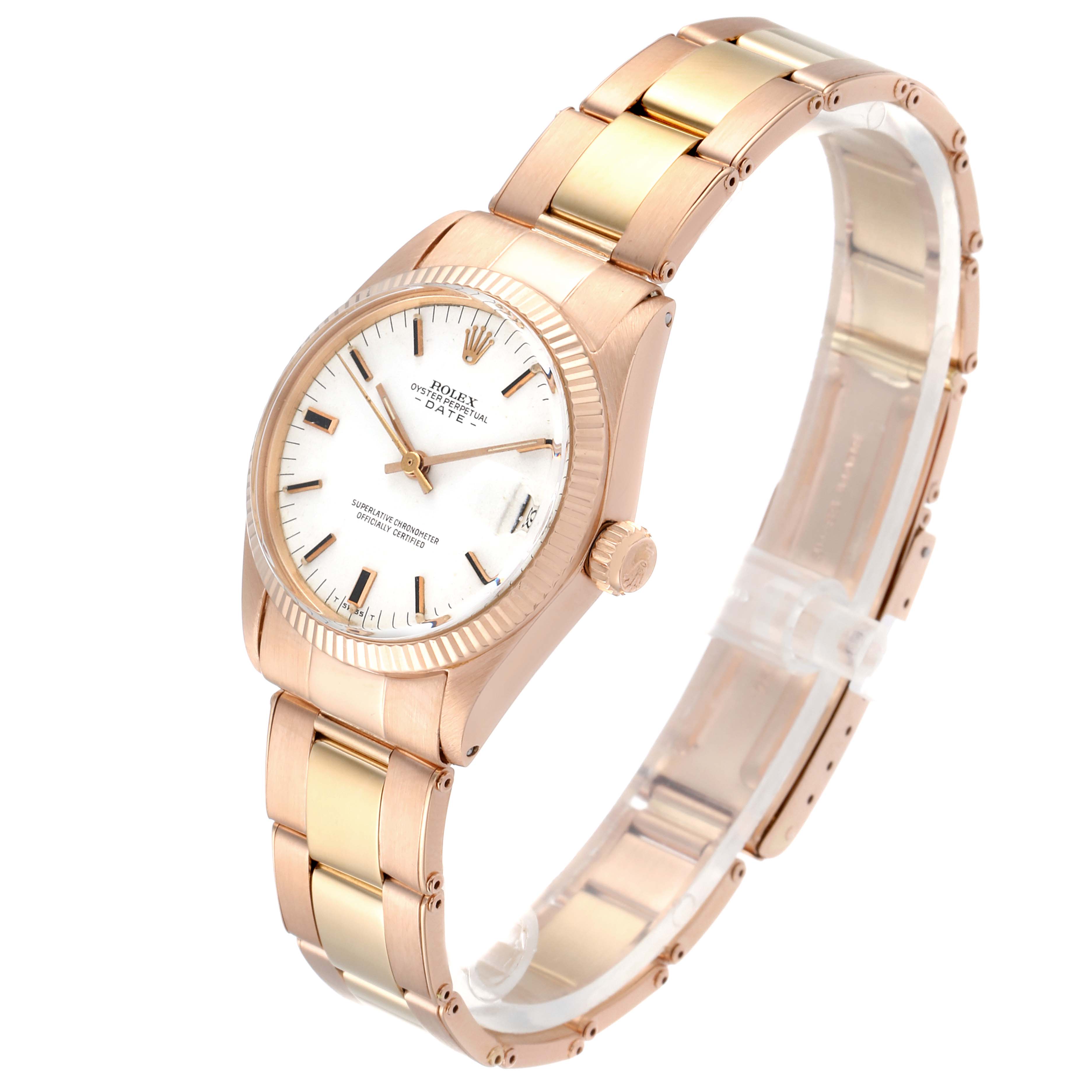 The image shows a Rolex President 6827 Women's Rose Gold White Dial 6827 Women's Rose Gold White Dial model watch at a three-quarter angle, displaying the face, crown, and bracelet.