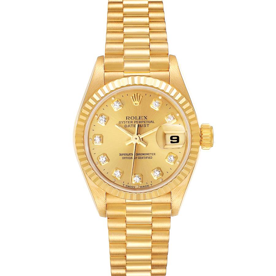 Rolex President Datejust Yellow Gold Diamond Dial Ladies Watch 69178 ONE LINK ADDED SwissWatchExpo