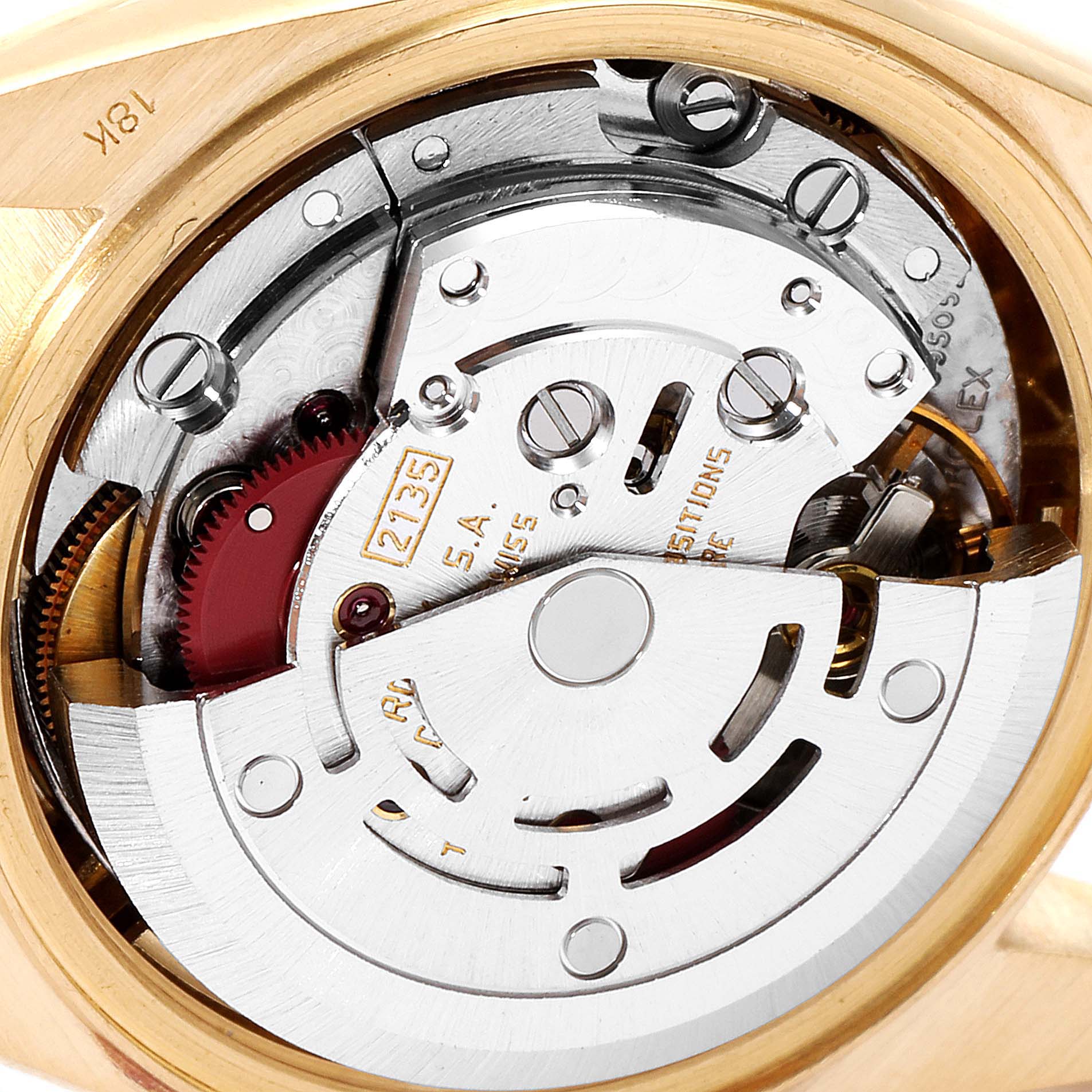 This image shows the inner mechanical movement of a Rolex President 69178 Women
s Yellow Gold Champagne Dial 69178 Women
s Yellow Gold Champagne Dial model watch, viewed from the back.