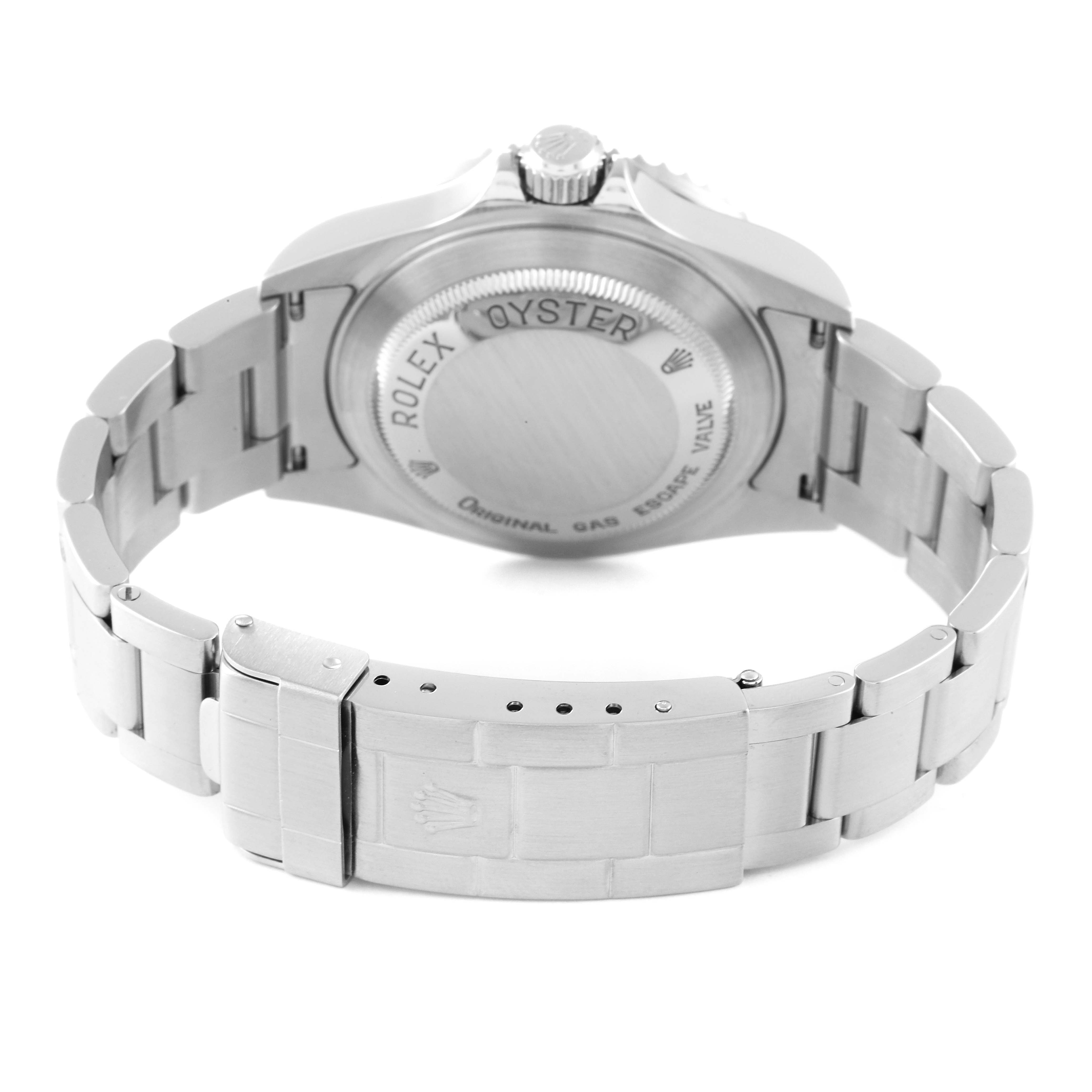 This image shows the back case and bracelet clasp of a Rolex Sea-Dweller 16600T Men's Stainless Steel Black Dial 16600T Men's Stainless Steel Black Dial watch from a rear angle.