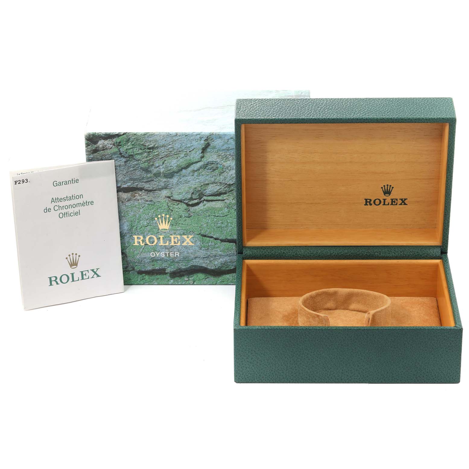 The image shows the open Rolex Sea-Dweller 16600T Men's Stainless Steel Black Dial 16600T Men's Stainless Steel Black Dial watch box, guarantee card, and outer packaging.