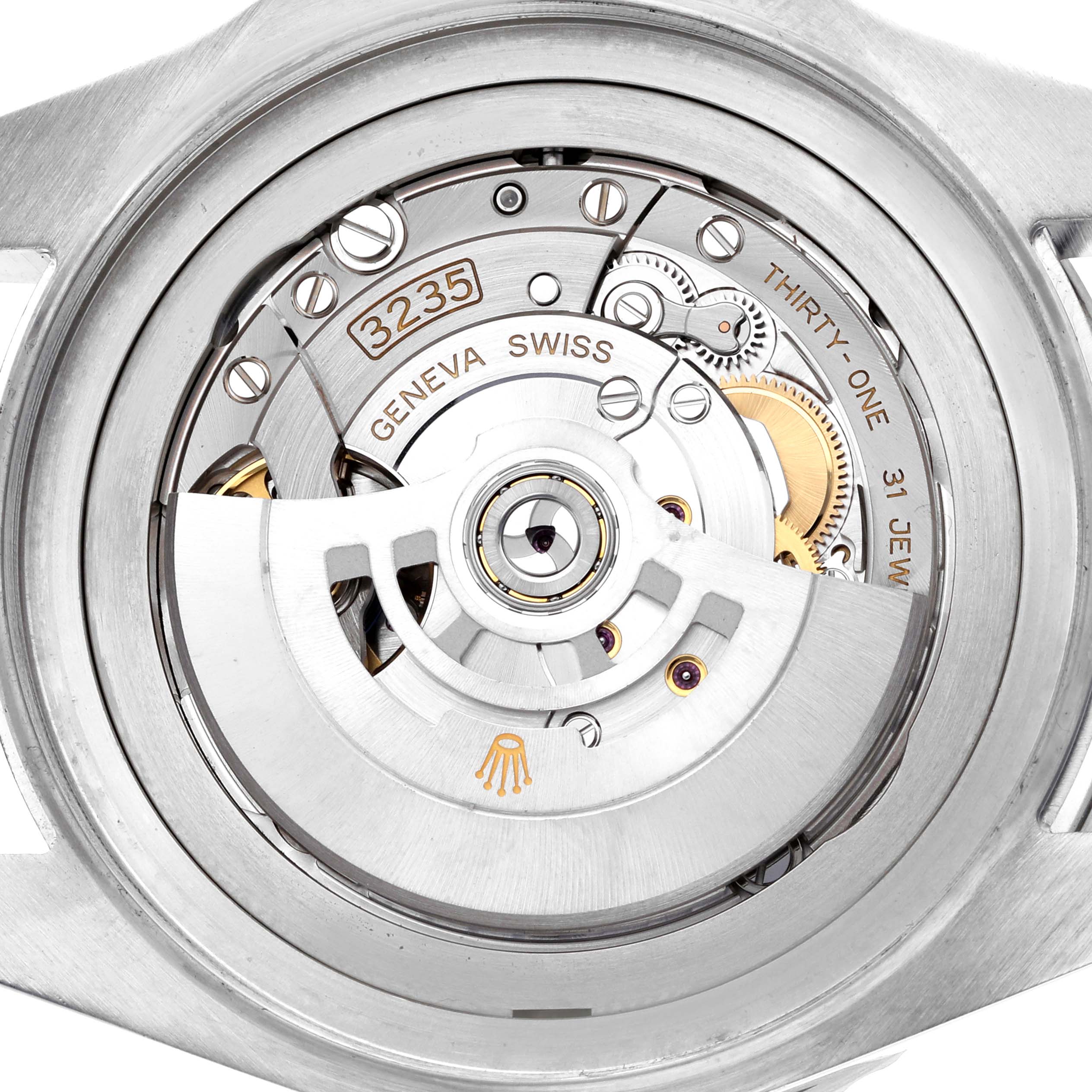 The image shows the case back of the Rolex Sea-Dweller 126660 Men's Stainless Steel Blue Dial, highlighting its movement and internal components.