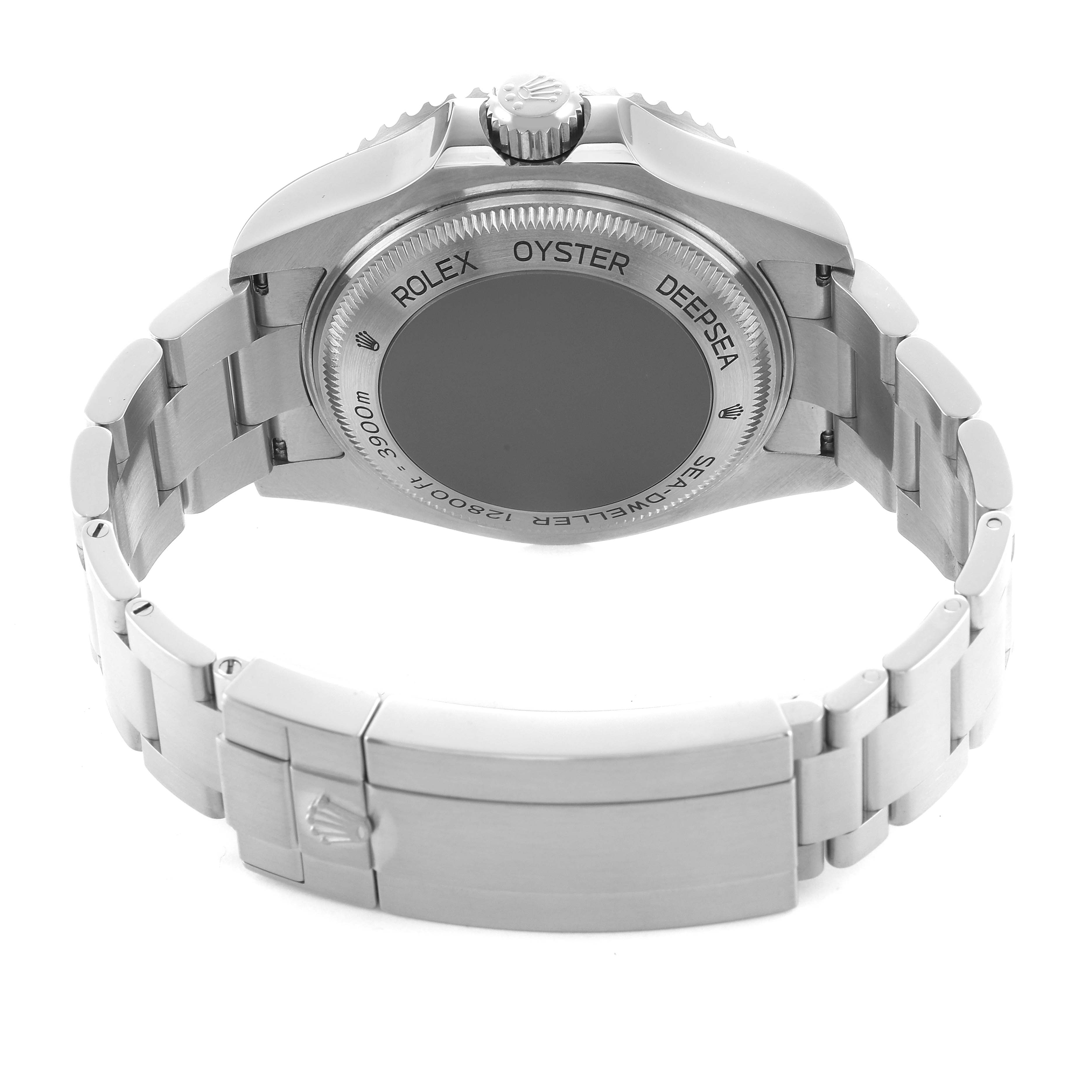 The image shows the back of the Rolex Sea-Dweller 126660 Men's Stainless Steel Blue Dial, highlighting the case back and bracelet from the rear angle.