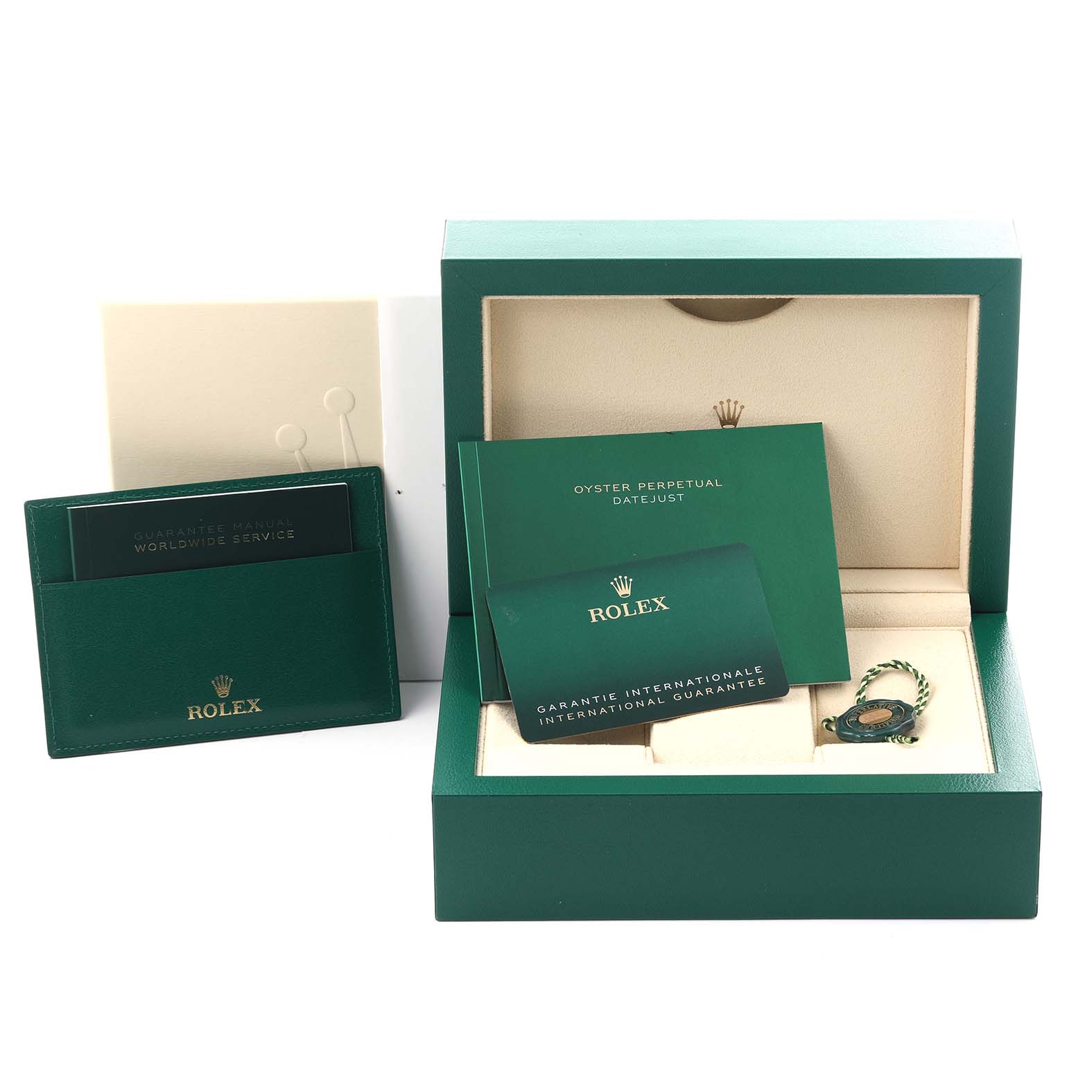 The image shows the packaging and accessories for a Rolex Sky-Dweller 336934 Men
s Stainless Steel Blue Dial 336934 Men
s Stainless Steel Blue Dial, including the box, booklets, and service card.