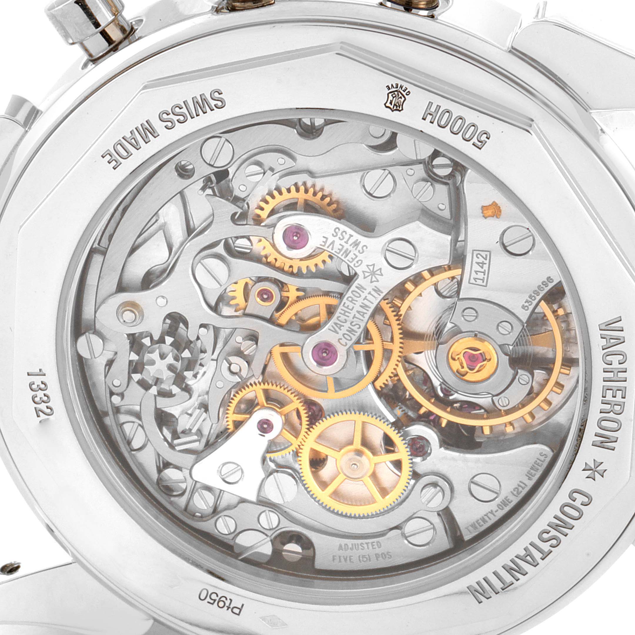 The image shows a close-up of the movement mechanism of a Vintage Vacheron Constantin watch from a rear view angle.