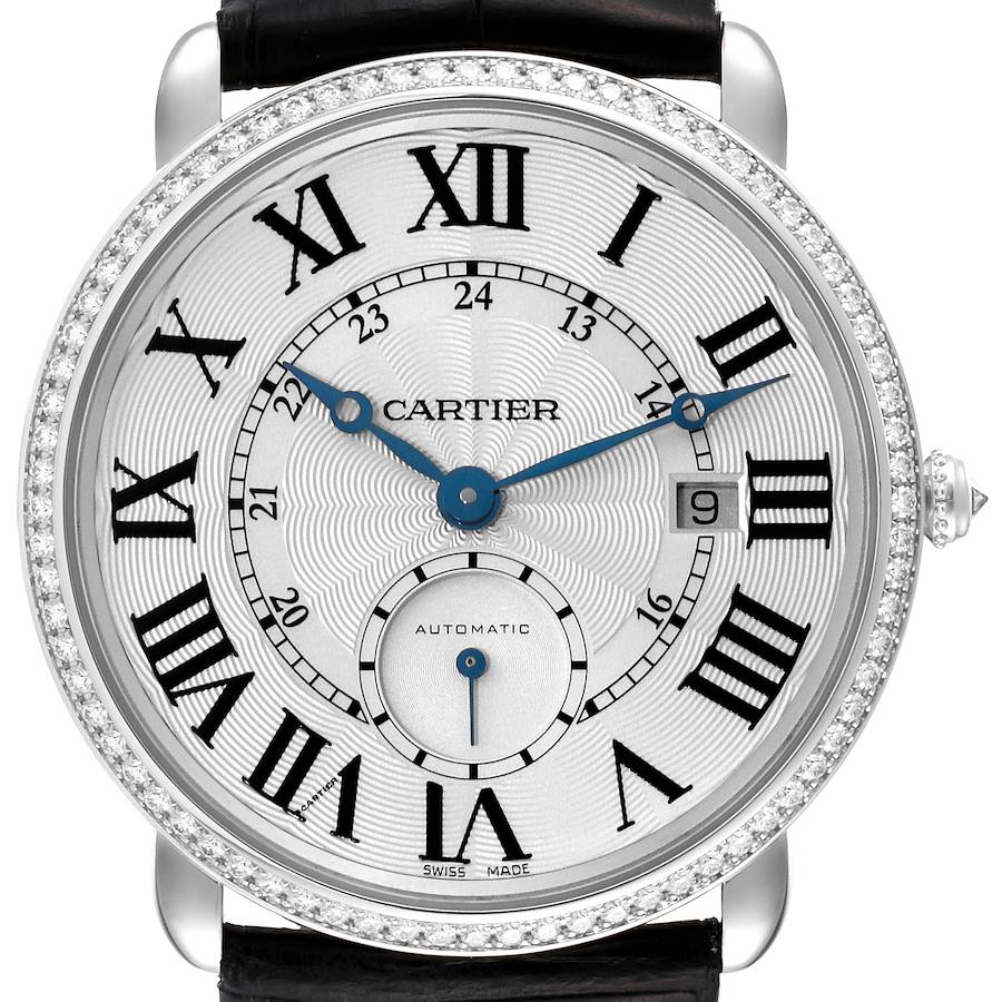 Cartier Ronde Louis White Gold Diamond Bezel Silver Dial Mens Watch WR007018 SwissWatchExpo