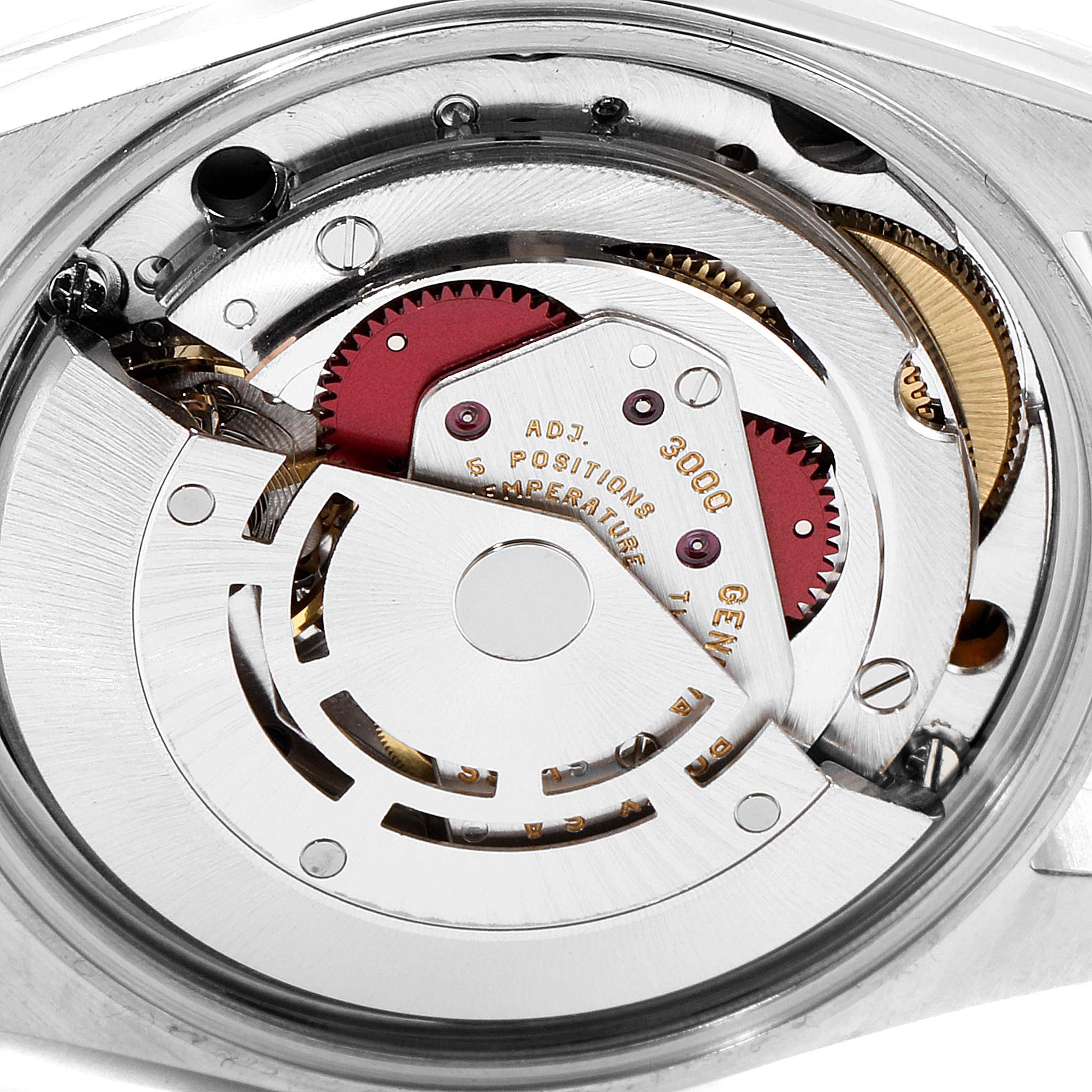 This image shows a close-up view of the internal movement mechanism of a Rolex Air-King 14000M Men's Stainless Steel Blue Dial 14000M Men's Stainless Steel Blue Dial watch.