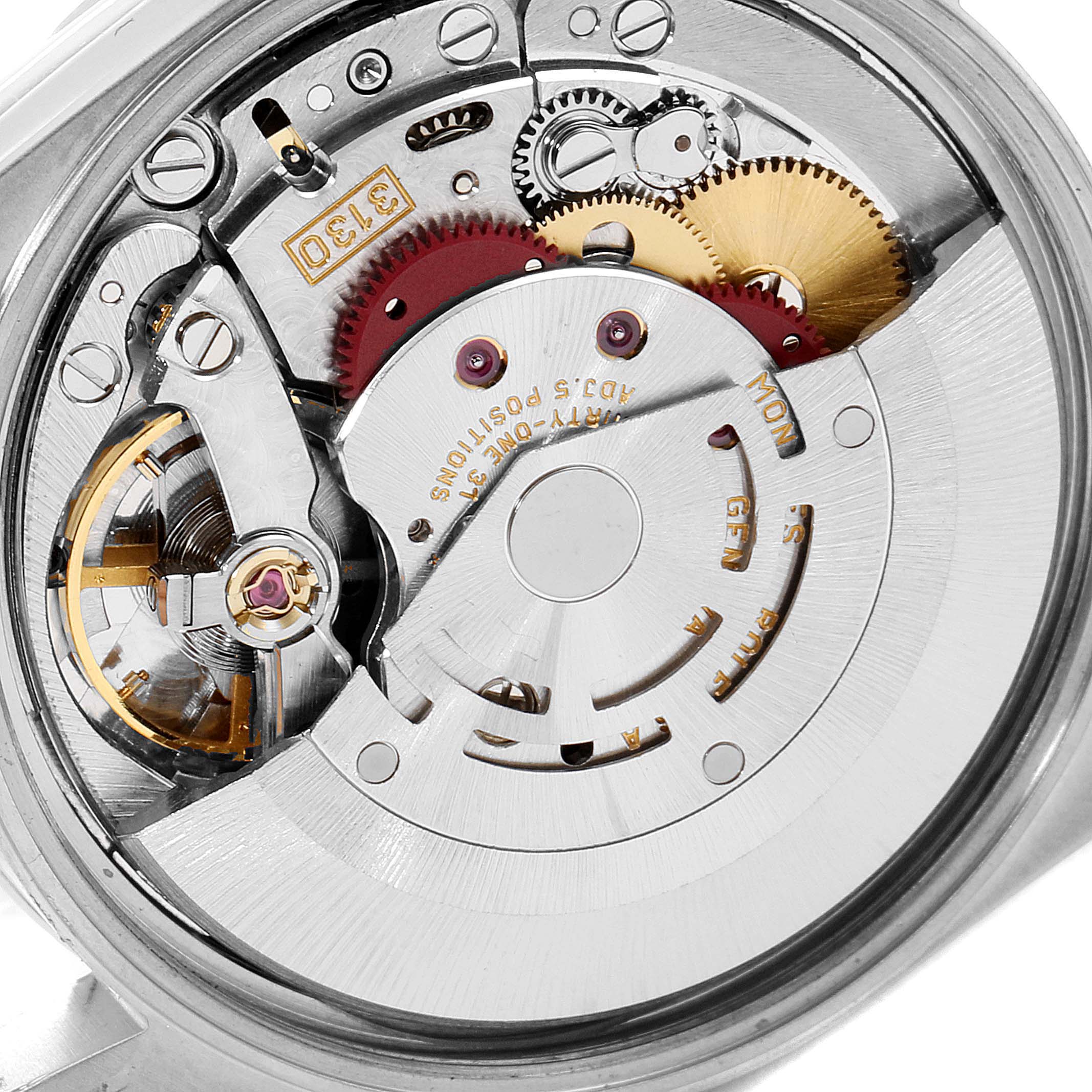 This image shows a close-up view of the movement and internal mechanics of a Rolex Air-King 14000 Men's Stainless Steel White Dial 14000 Men's Stainless Steel White Dial watch.