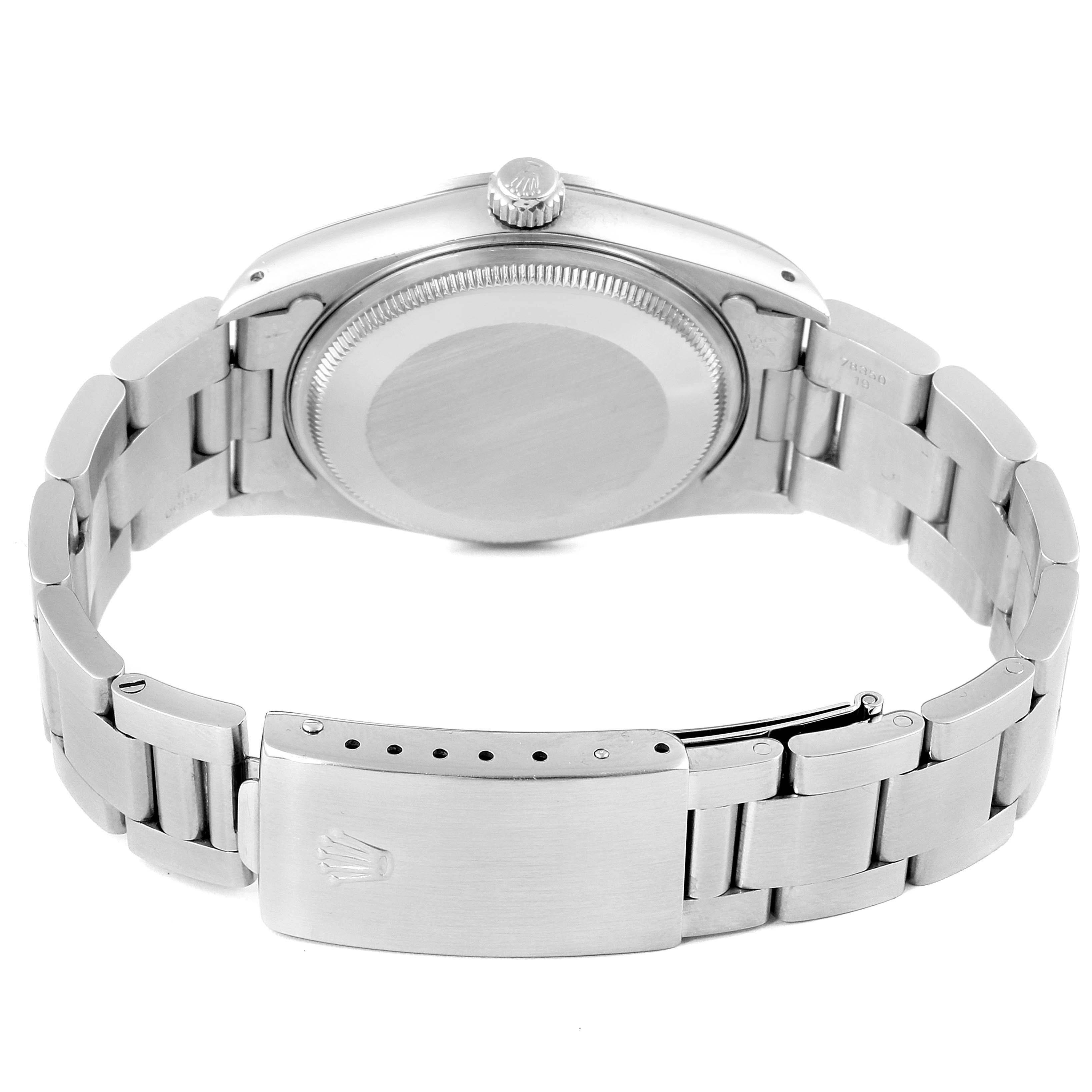 The image shows the back view and clasp of a Rolex Air-King 14000 Men's Stainless Steel White Dial 14000 Men's Stainless Steel White Dial watch.