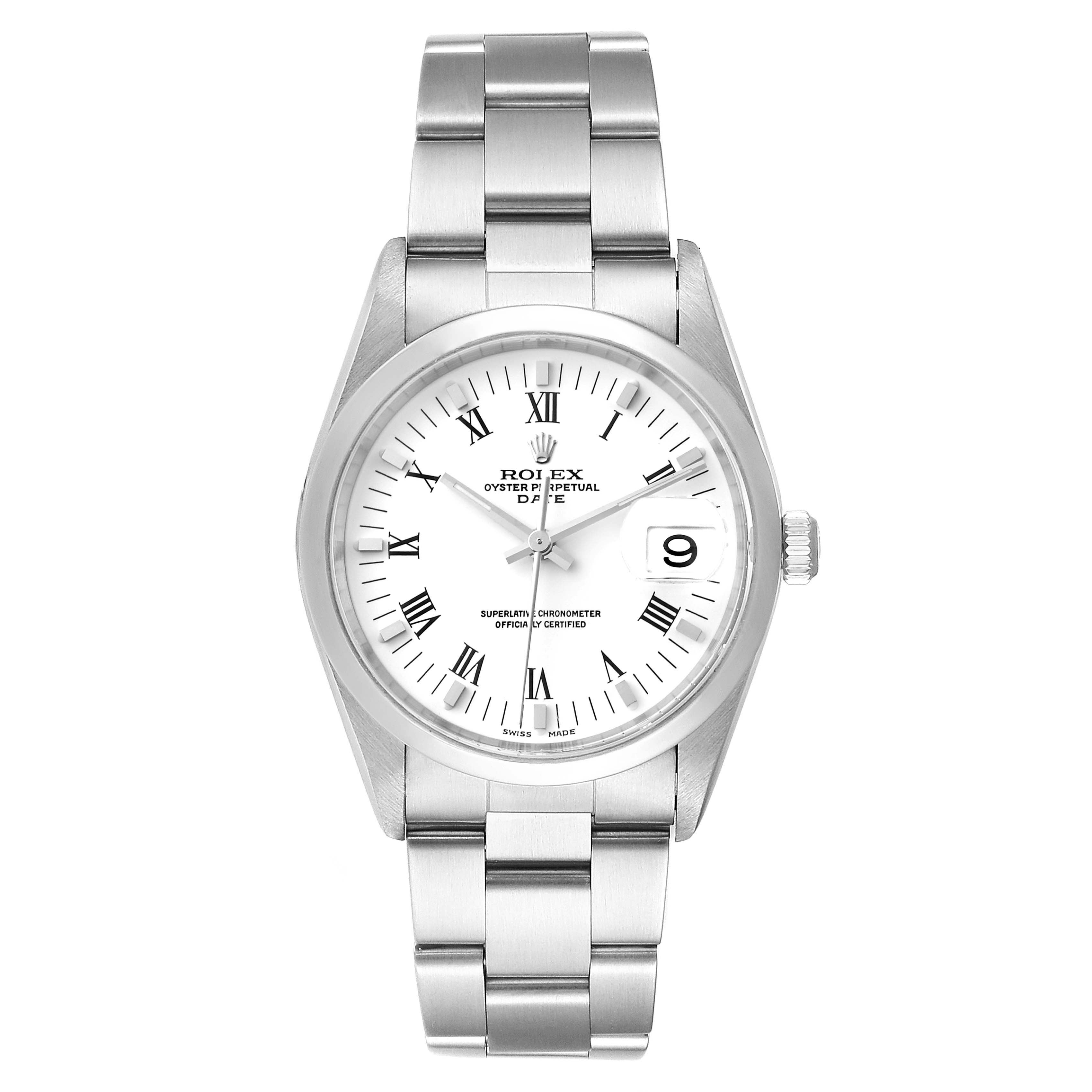 The image shows a front view of a Rolex Date 15200 Men's Stainless Steel White Dial 15200 Men's Stainless Steel White Dial model watch, displaying the face, dial, and bracelet.