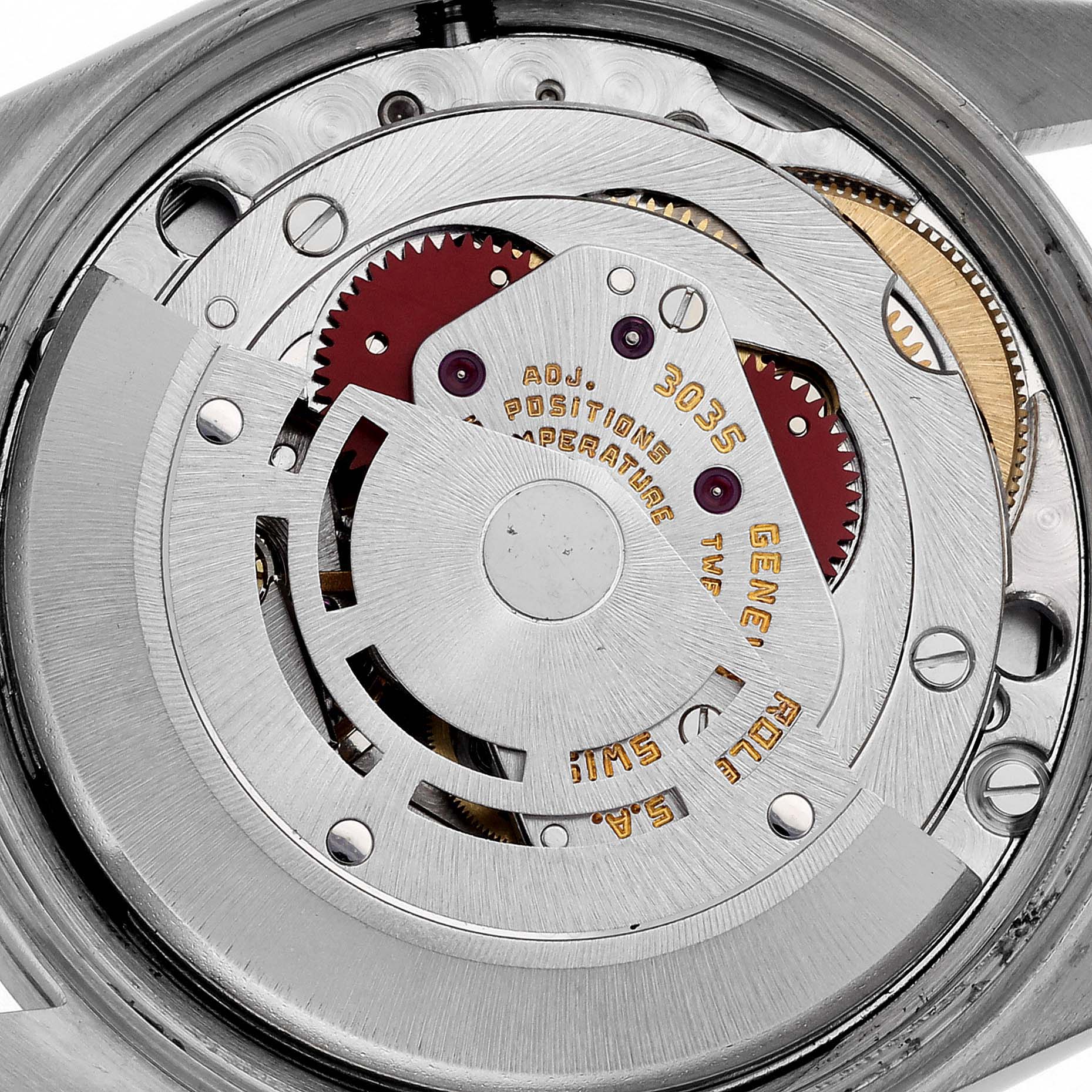 The image shows the internal movement mechanism of a Rolex Date 15010 Men's Stainless Steel Silver Dial 15010 Men's Stainless Steel Silver Dial watch model.