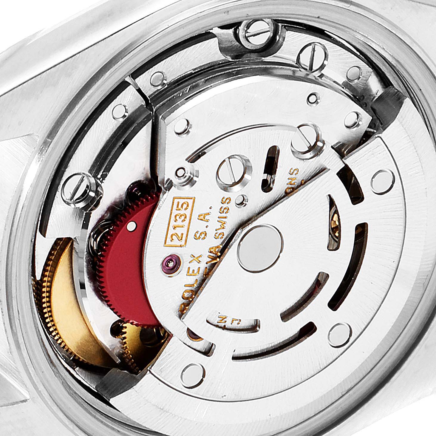 The image shows a close-up view of the movement mechanism inside a Rolex Datejust 69173 Women
s Steel and Gold (two tone) Champagne Dial 69173 Women
s Steel and Gold (two tone) Champagne Dial watch.