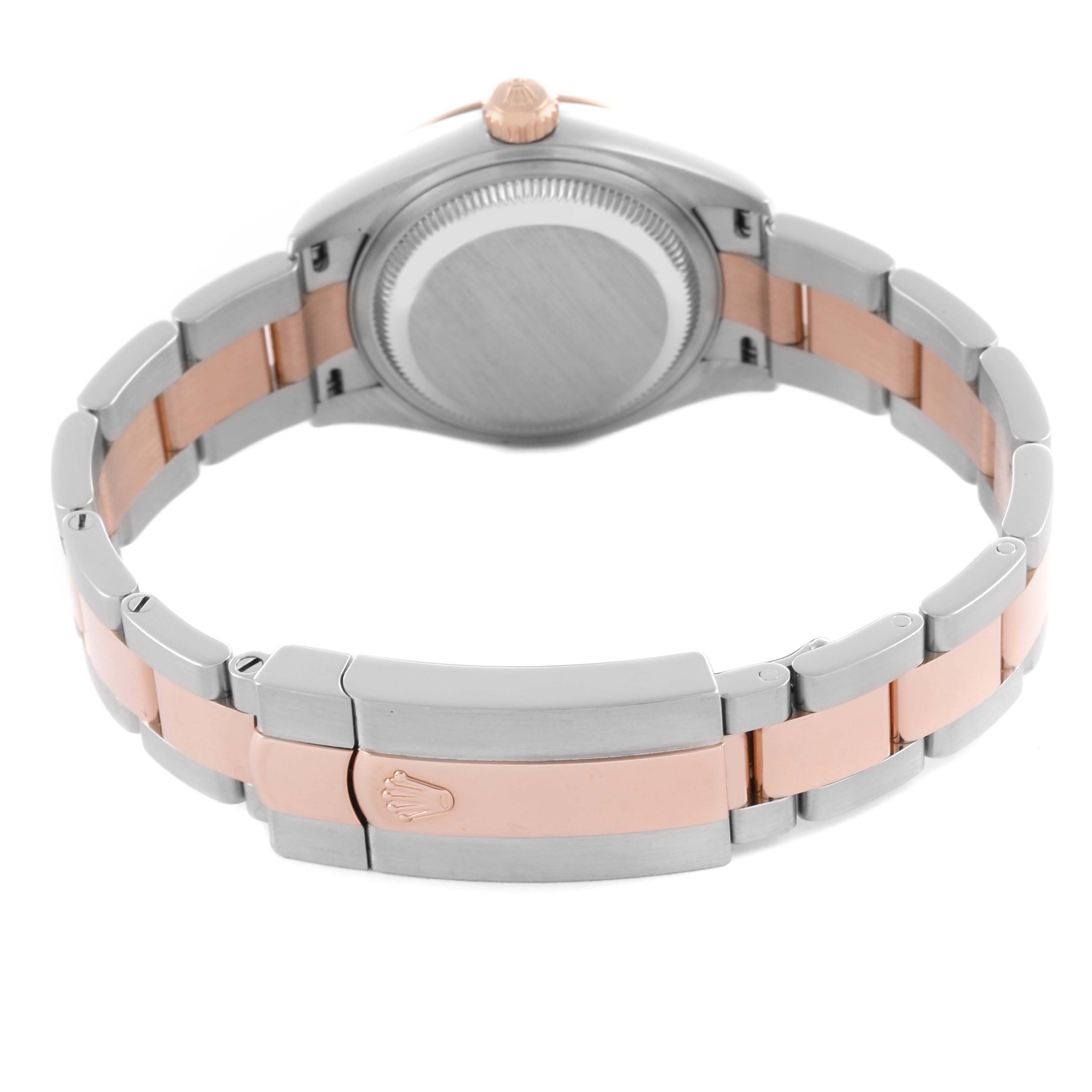 The image shows the back and bracelet of a Rolex Datejust 279171 Women
s Steel and Gold (two tone) White Dial 279171 Women
s Steel and Gold (two tone) White Dial, highlighting the two-tone design and clasp.