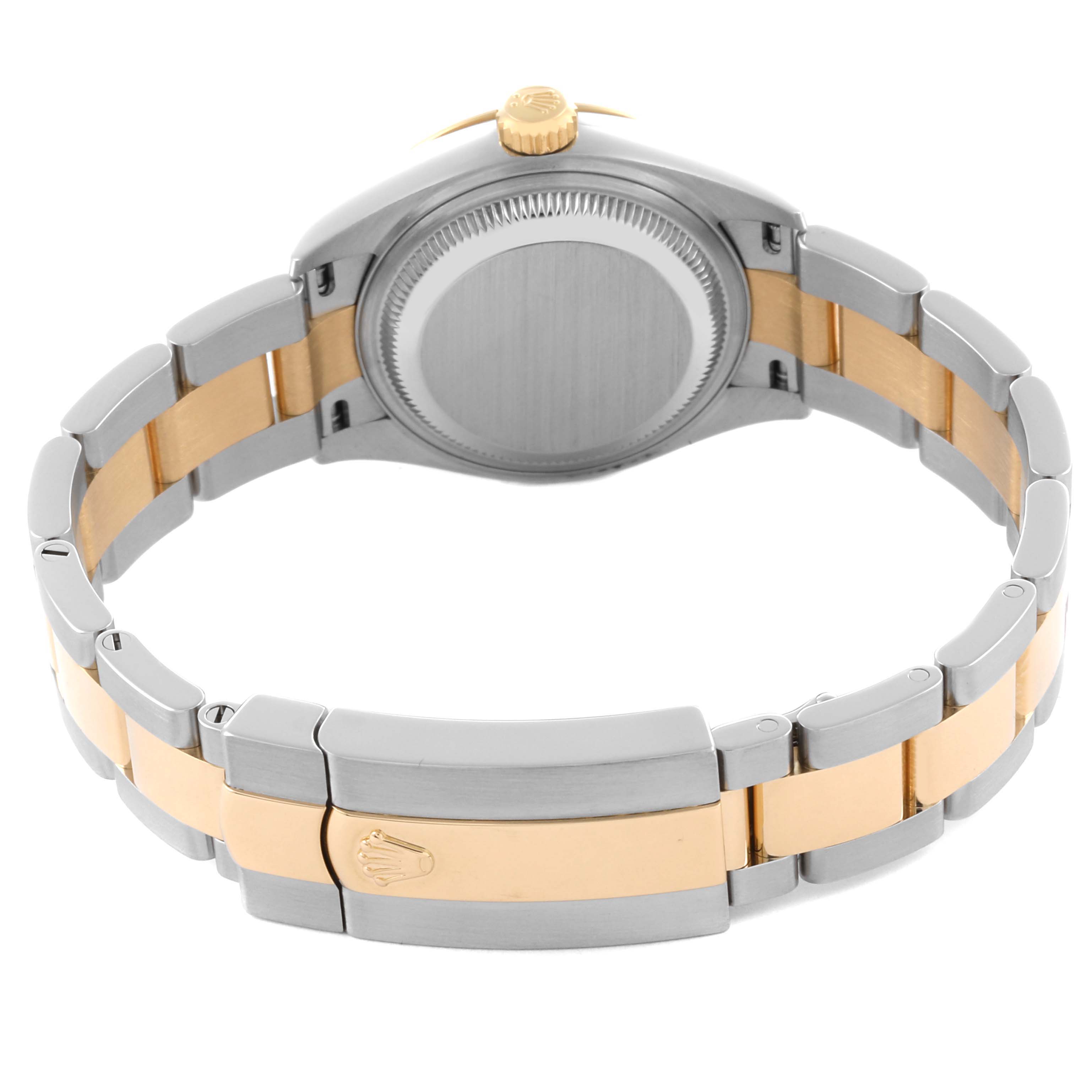 The image shows the back and bracelet of a Rolex Datejust 279173 Women's Steel and Gold (two tone) Champagne Dial 279173 Women's Steel and Gold (two tone) Champagne Dial watch, featuring a gold and steel two-tone design.