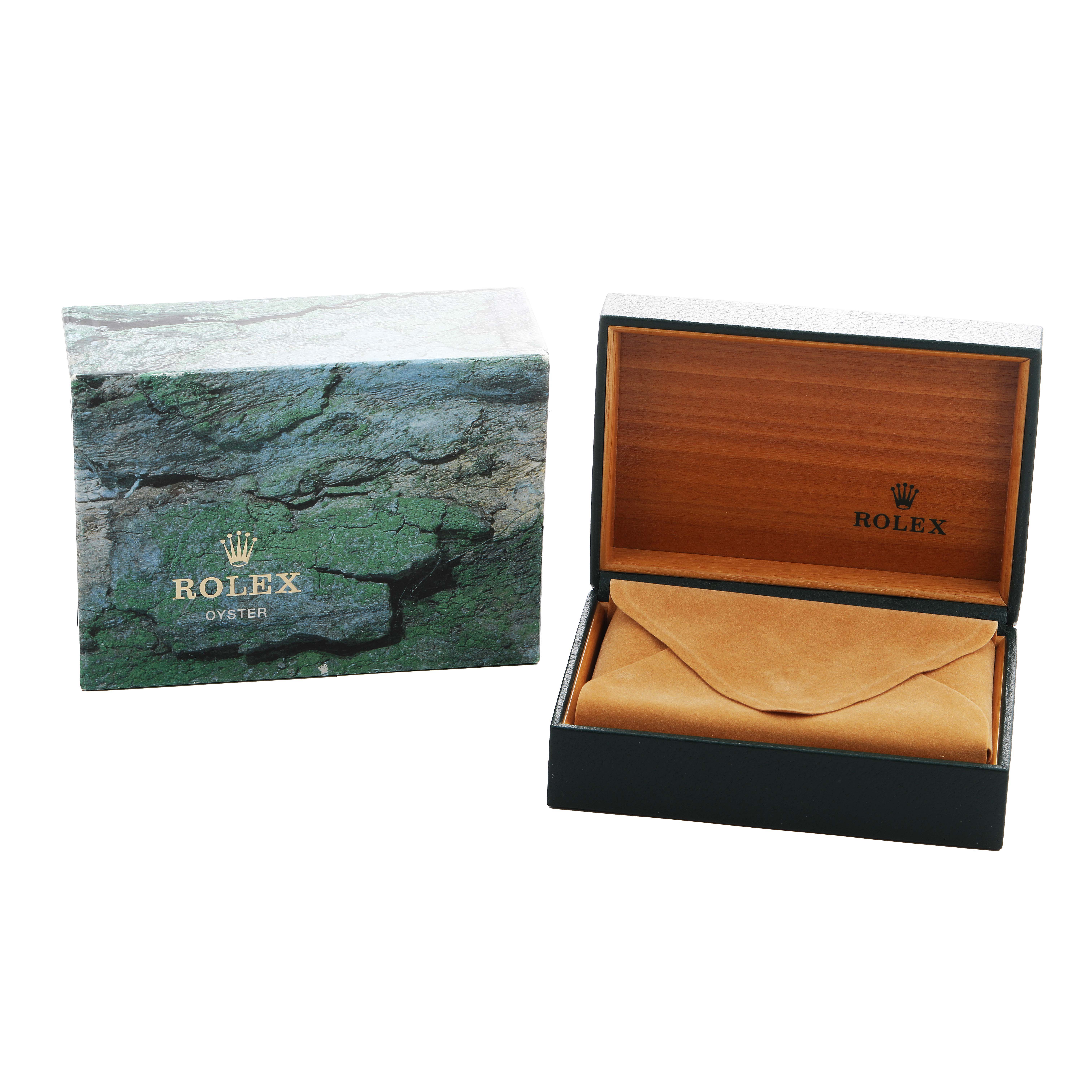 The image shows a Rolex Datejust 68273 Women's Steel and Gold (two tone) Grey Dial model box and packaging, including the outer box and inner wood-lined presentation box.