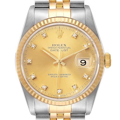 Photo of Rolex Datejust 36 Steel Yellow Gold Diamond Mens Watch 16233 Box Papers