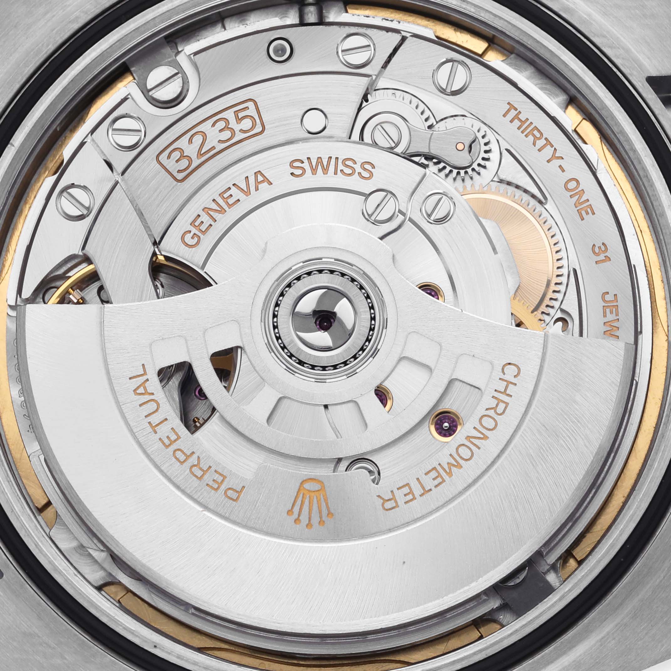 The image shows the movement mechanism of the Rolex Datejust 41 126300 Men's Stainless Steel Blue Dial 126300 Men's Stainless Steel Blue Dial, highlighting the intricate internal components.