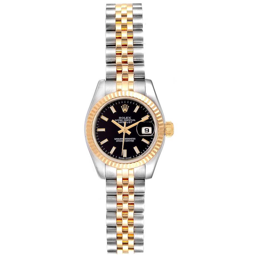 Rolex Datejust Black Dial Steel Yellow Gold Ladies Watch 179173 SwissWatchExpo