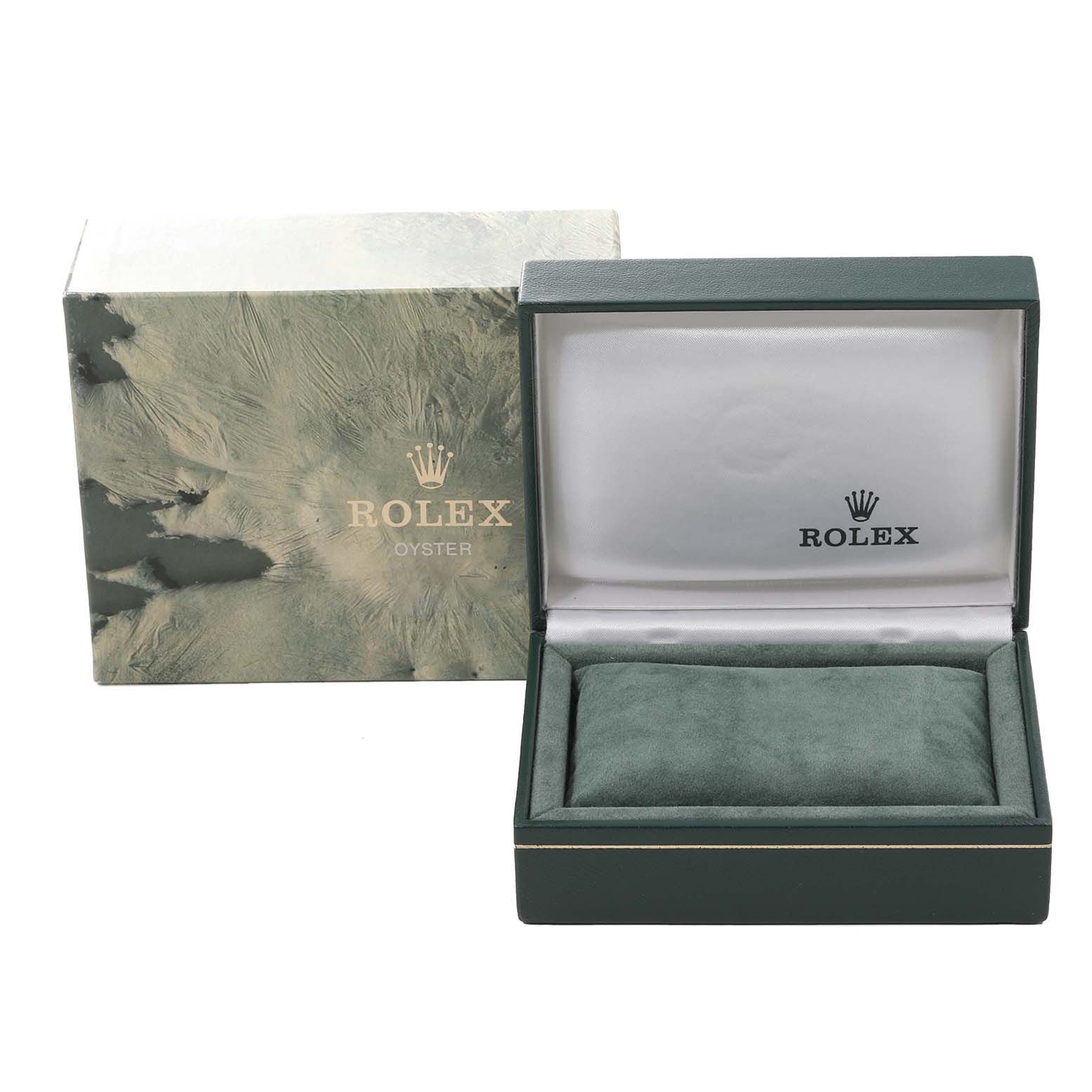 The image shows the packaging, including the outer box and the inner box of the Mid-Size Rolex watch.