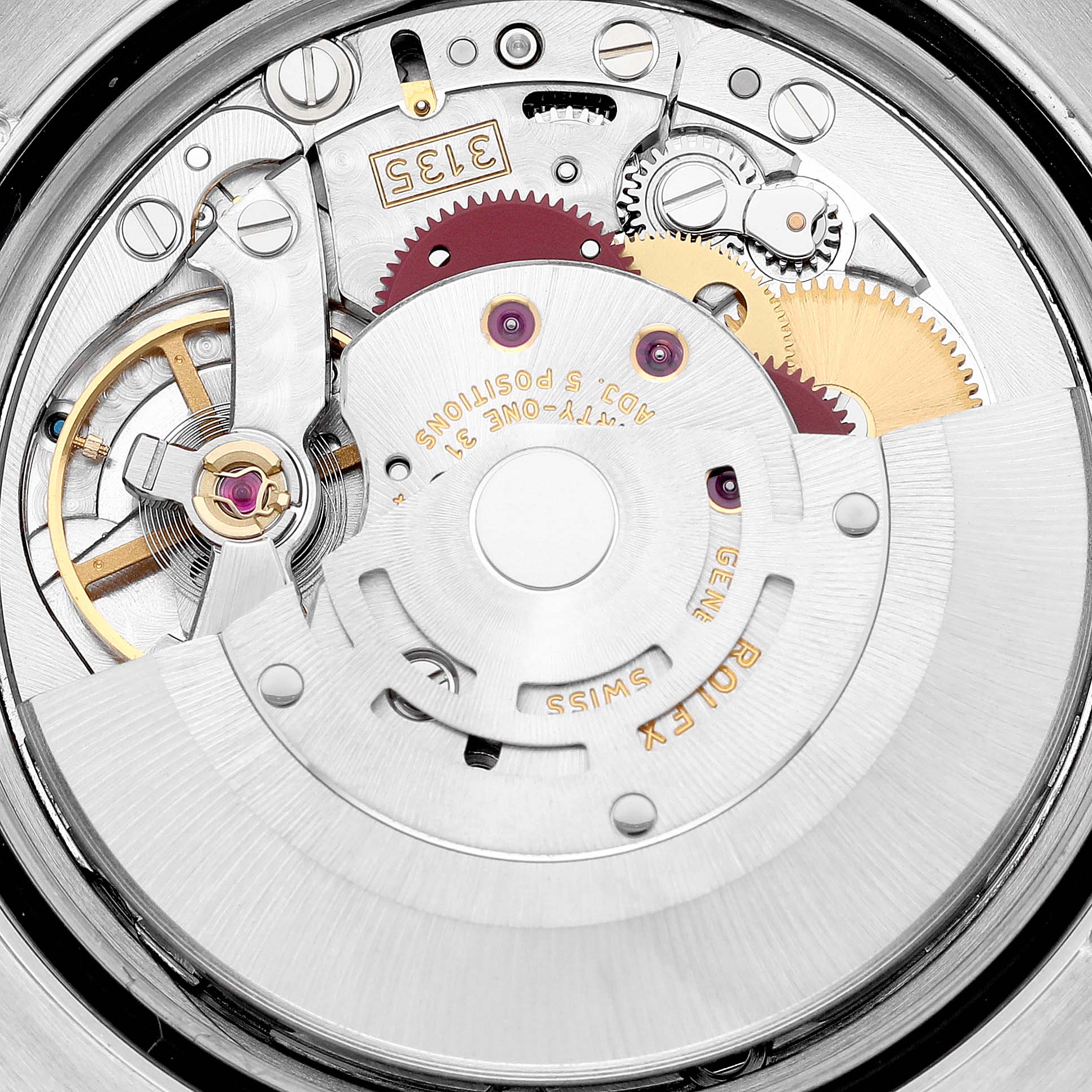 The image shows a close-up view of the internal movement mechanism of a Rolex Datejust 116234 Men's Stainless Steel Silver Dial 116234 Men's Stainless Steel Silver Dial watch.