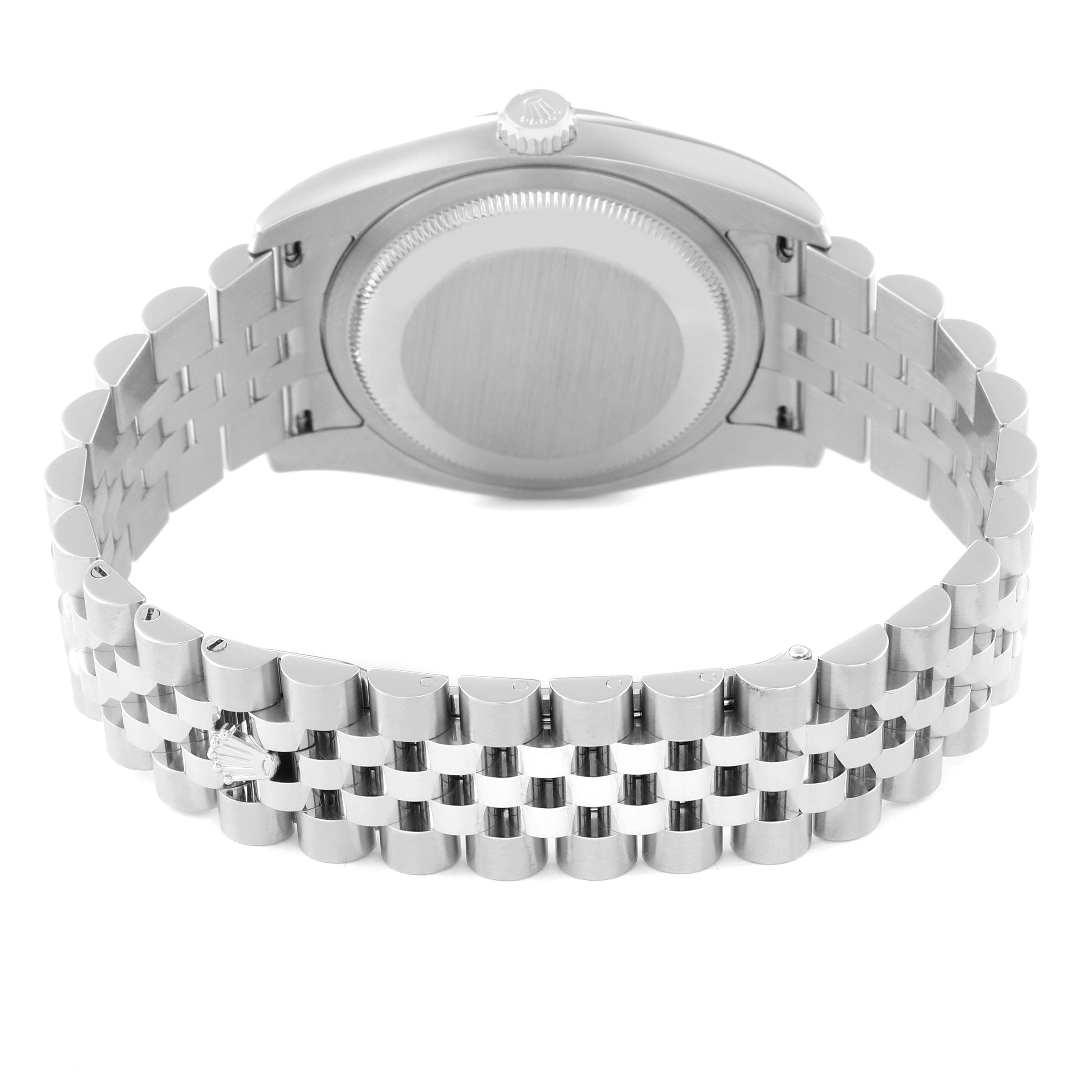 The image shows the back view of the casing and bracelet of a Rolex Datejust 116234 Men's Stainless Steel Silver Dial 116234 Men's Stainless Steel Silver Dial watch.