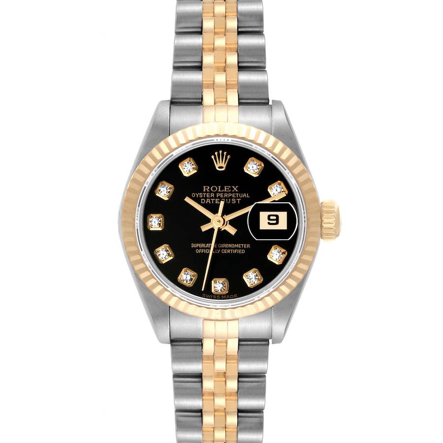Rolex Datejust Steel Yellow Gold Black Diamond Dial Ladies Watch 79173 Papers SwissWatchExpo