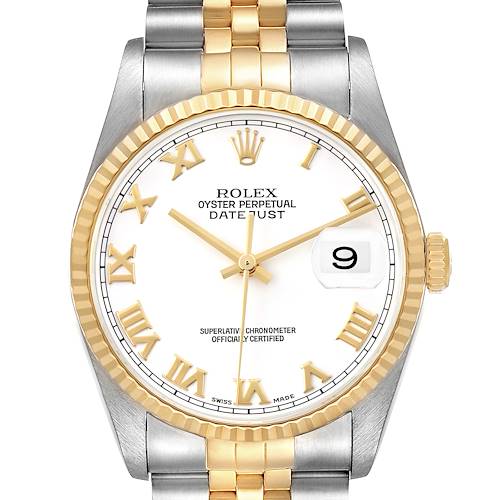Photo of Rolex Datejust Steel Yellow Gold White Dial Mens Watch 16233
