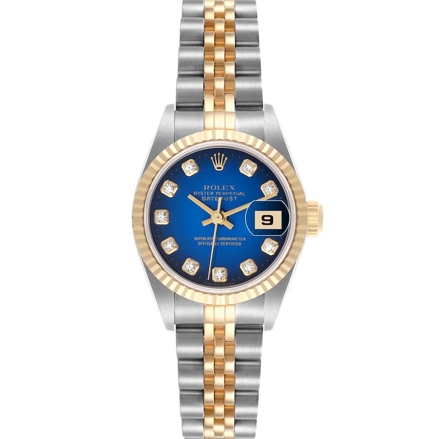 The Rolex Datejust watch is shown from a top-down angle, featuring the face, bezel, and bracelet.