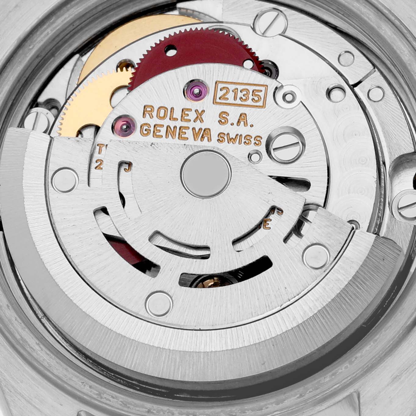 The image shows the movement of a Rolex Datejust 69173 Women's Steel and Gold (two tone) Blue Dial 69173 Women's Steel and Gold (two tone) Blue Dial, focusing on the rotor and gears from a top-down angle.