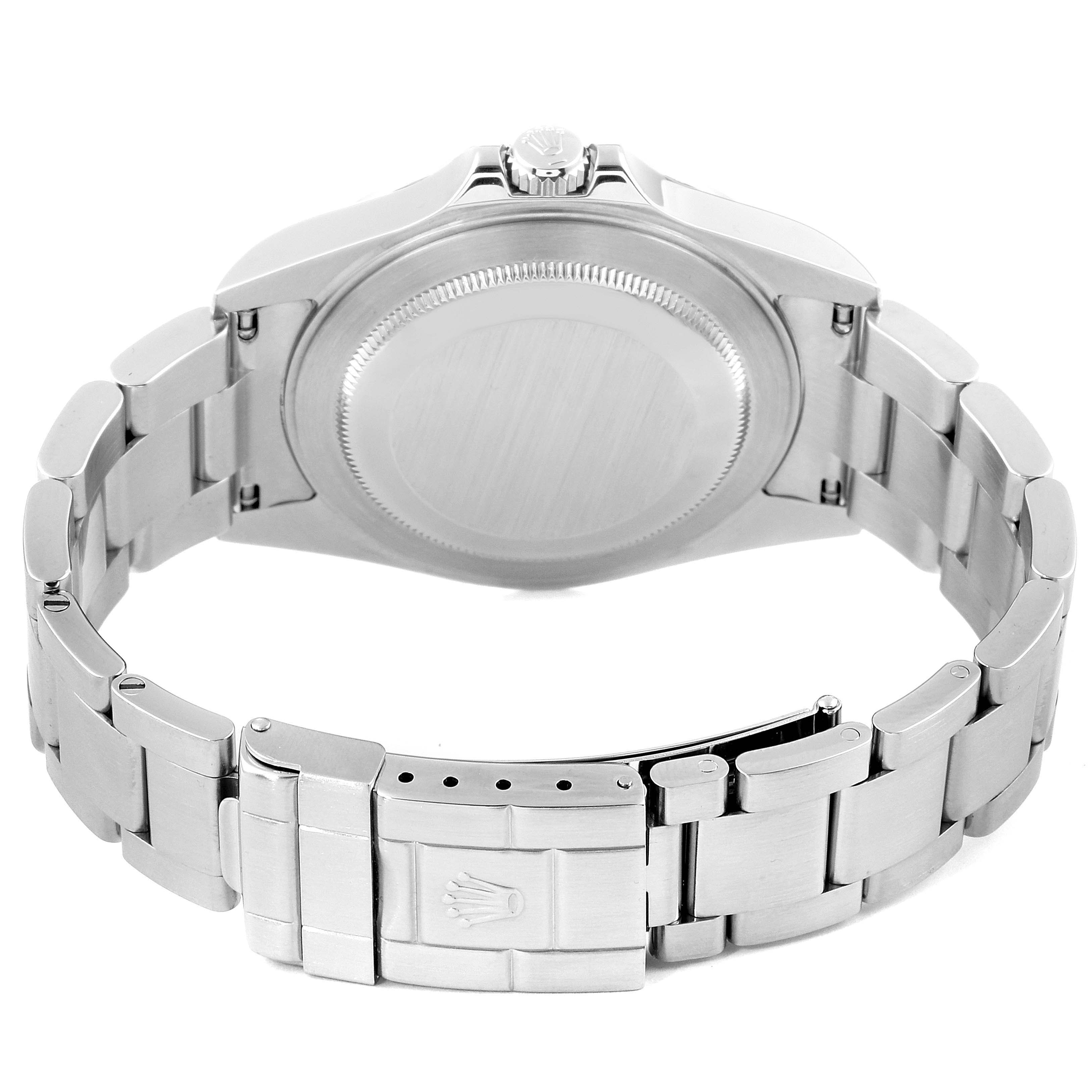 The image shows the back case and bracelet clasp of the Rolex Explorer 16570 Men
s Stainless Steel Black Dial 16570 Men
s Stainless Steel Black Dial watch, viewed from behind.