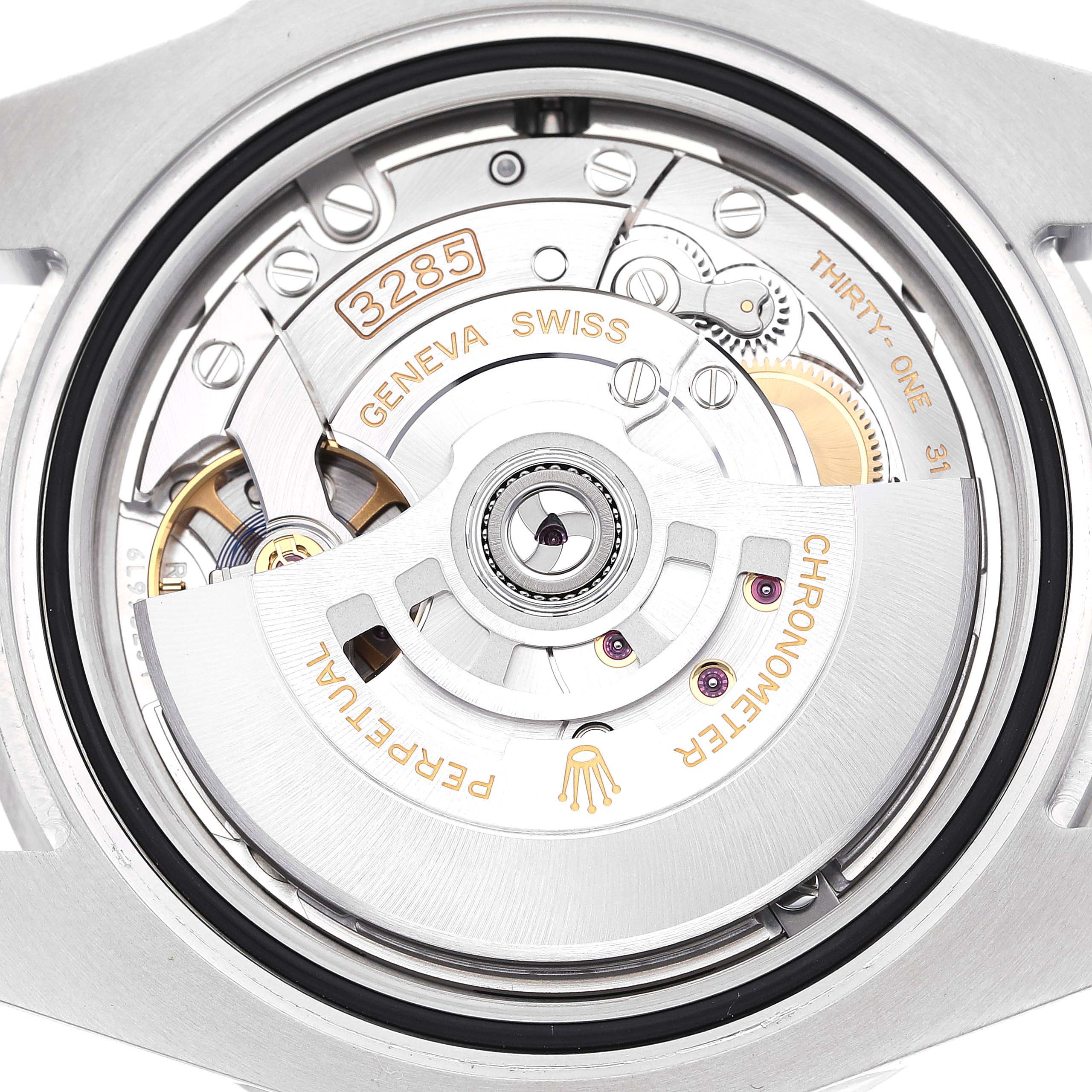 The image shows the back view of the movement mechanism of a Rolex GMT-Master 126710BLNR Men
s Stainless Steel Black Dial 126710BLNR Men
s Stainless Steel Black Dial watch.