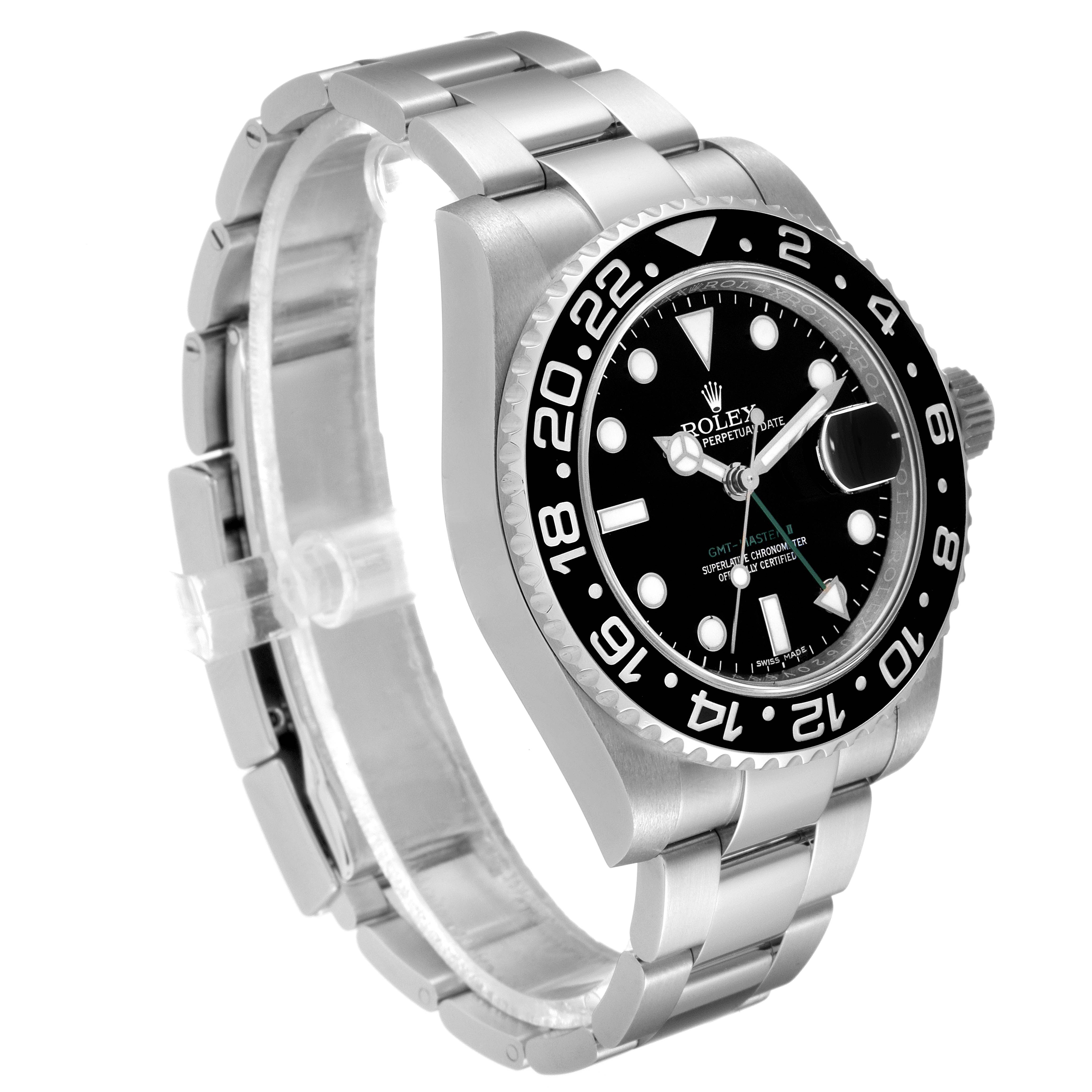 The image shows a Rolex GMT-Master 116710 Men
s Stainless Steel Black Dial 116710 Men
s Stainless Steel Black Dial watch at an angled view, displaying the face, bezel, and part of the bracelet.