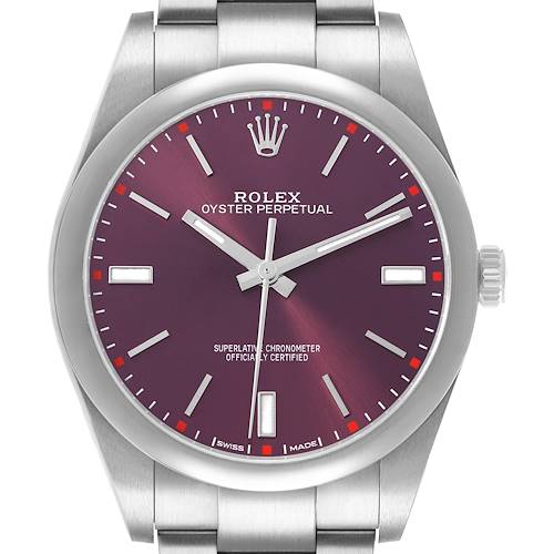 Photo of Rolex Oyster Perpetual 39 Steel Red Grape Mens Watch 114300 Box Card