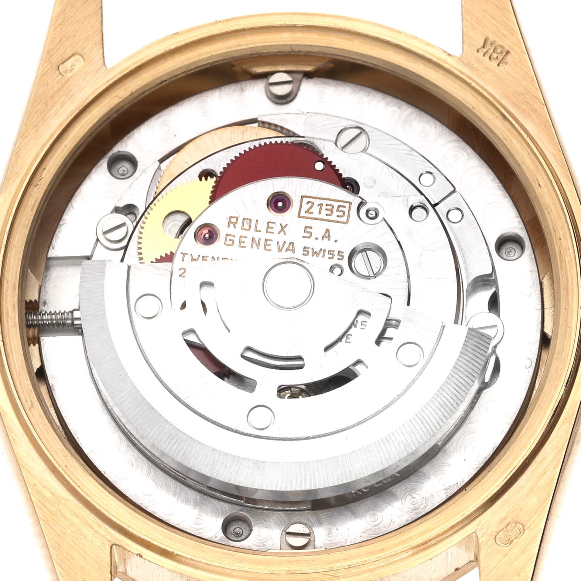 The image shows the movement and inner components of the Rolex President 68278 Women's Yellow Gold Blue Dial 68278 Women's Yellow Gold Blue Dial watch from a top-down angle.