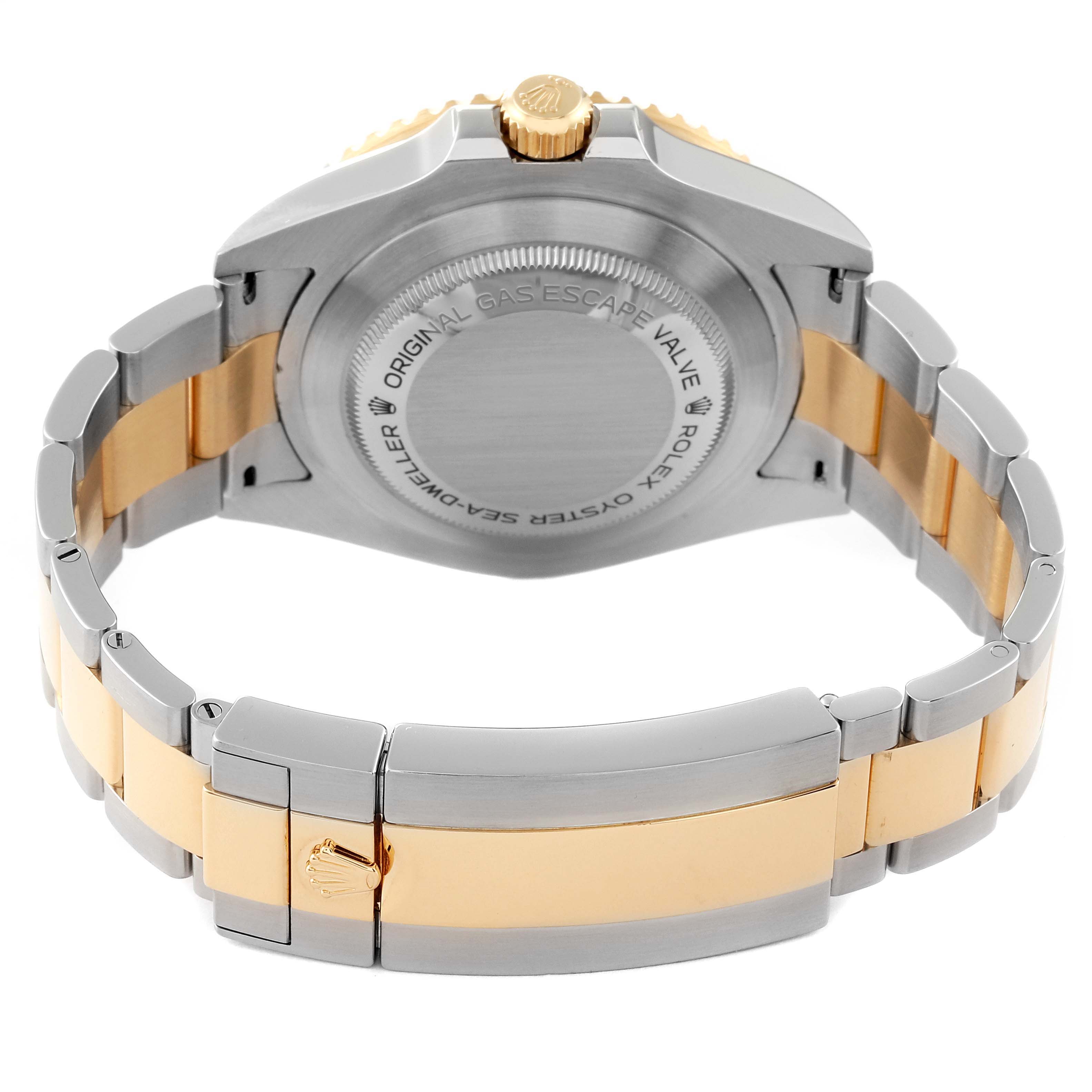 The image shows the back view of the Rolex Sea-Dweller 126603 Men's Steel and Gold (two tone) Black Dial 126603 Men's Steel and Gold (two tone) Black Dial watch, highlighting the case, bracelet, and clasp.