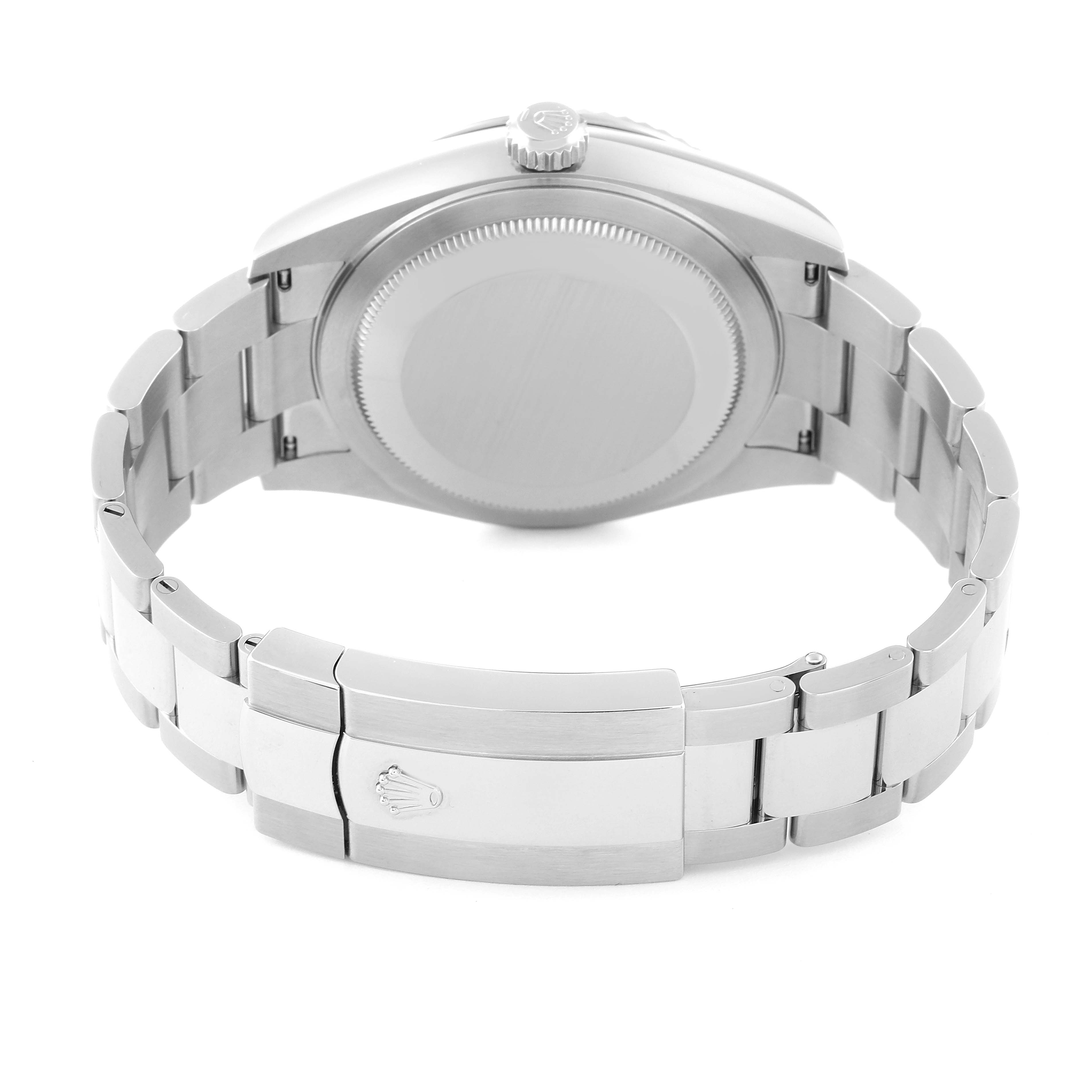 The image shows the back and bracelet of a Rolex Sky-Dweller 326934 Men
s Stainless Steel Blue Dial 326934 Men
s Stainless Steel Blue Dial watch, highlighting the clasp and case back.