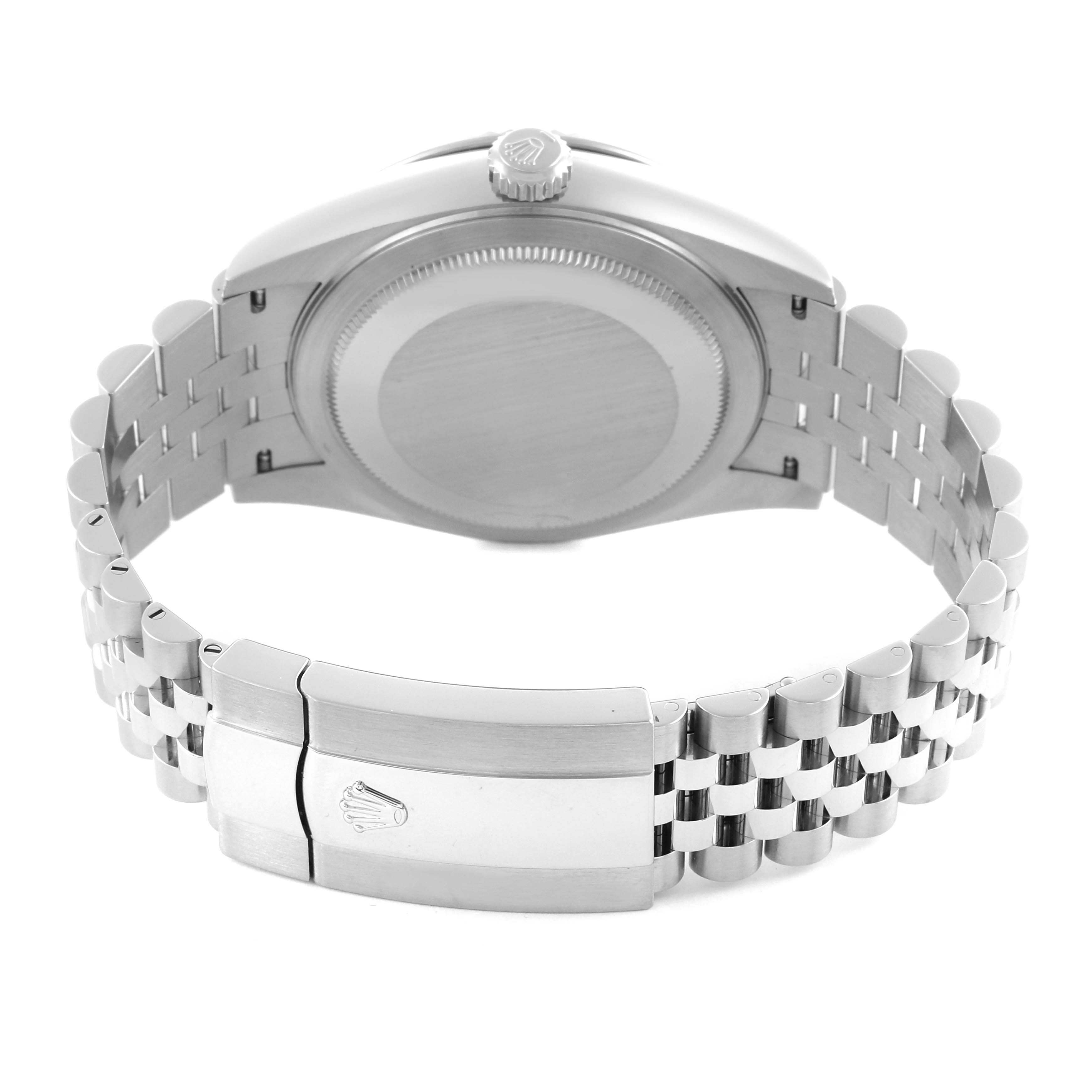 The image displays the back and clasp of a Rolex Sky-Dweller 326934 Men's Stainless Steel Blue Dial 326934 Men's Stainless Steel Blue Dial, showcasing the bracelet and crown logo on the clasp.