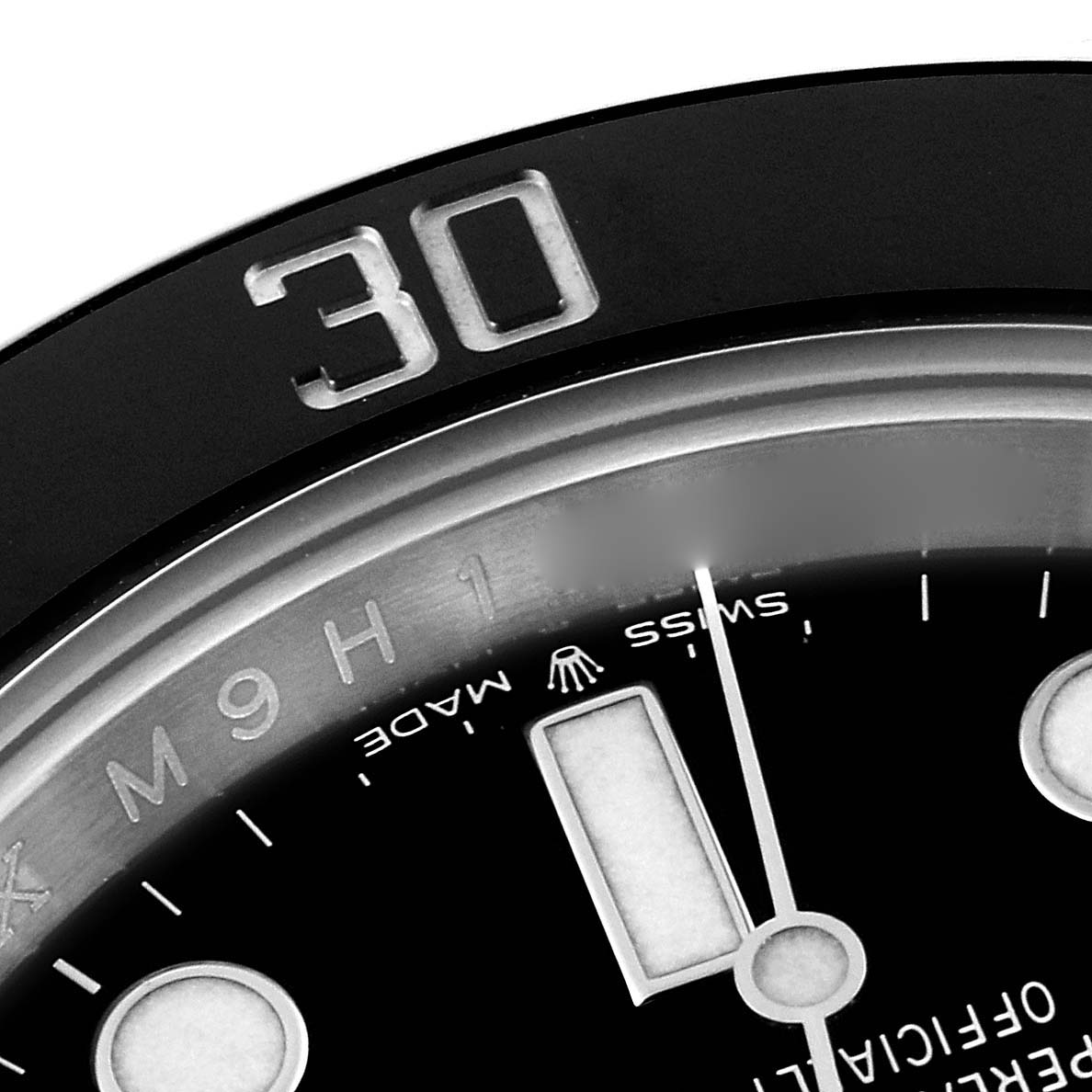 This close-up image shows the bezel, dial, and part of the hour hand of the Rolex Submariner 126610LN Men
s Stainless Steel Black Dial 126610LN Men
s Stainless Steel Black Dial watch.