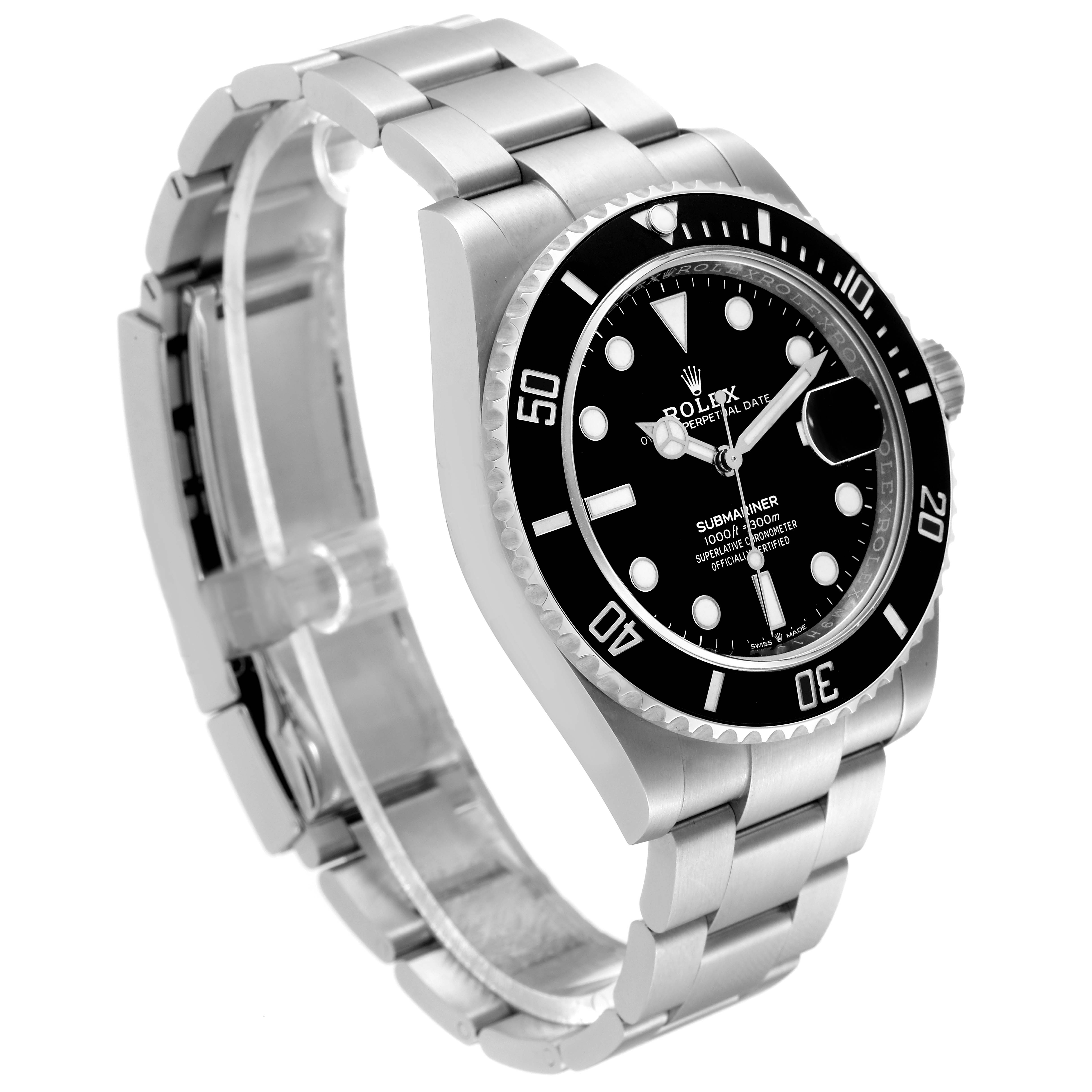 The Rolex Submariner 126610LN Men
s Stainless Steel Black Dial 126610LN Men
s Stainless Steel Black Dial watch is shown at a slight angle, displaying the face, bezel, crown, and part of the bracelet.