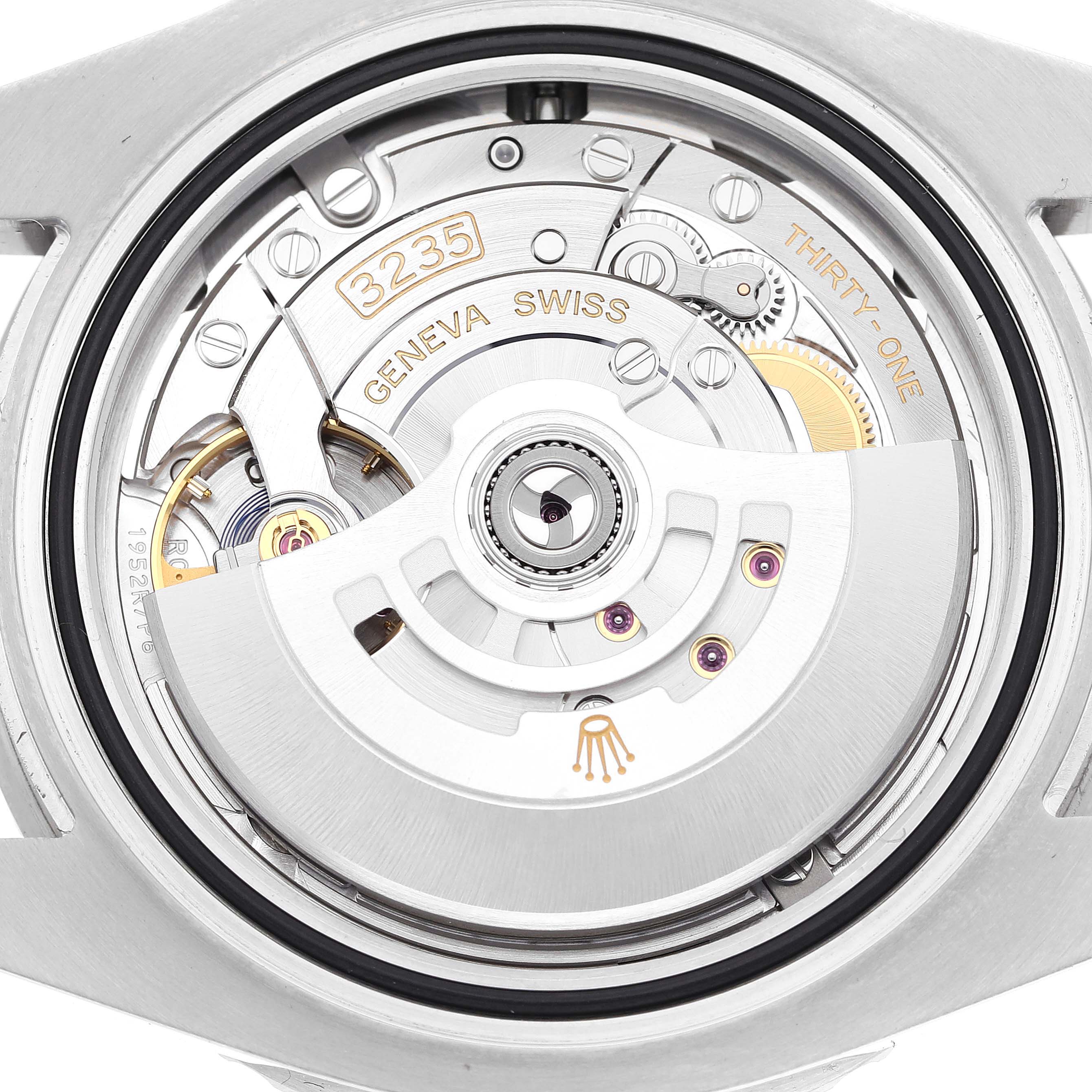 The image shows the Rolex Submariner 126610LV Men's Stainless Steel Black Dial 126610LV Men's Stainless Steel Black Dial's movement mechanism from a back angle, highlighting its intricate internal components.